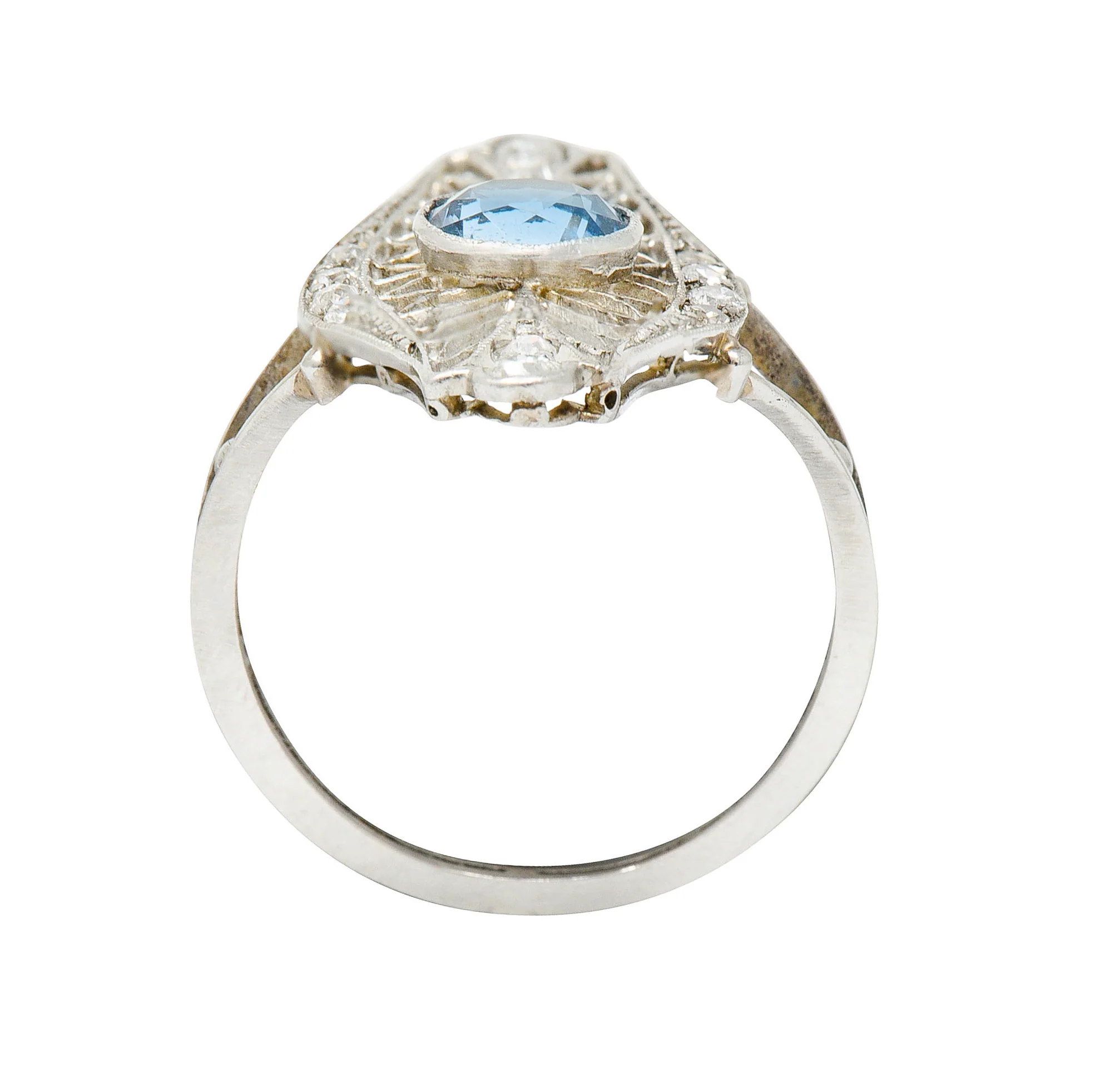 Edwardian 1.00 CTW Aquamarine Diamond Platinum Dinner Ring - Image 7