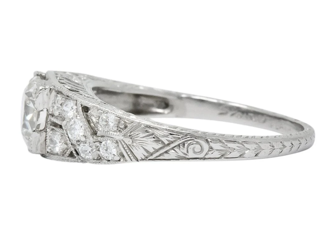 Edwardian 1.00 CTW Diamond Platinum Engagement Ring GIA - Image 5