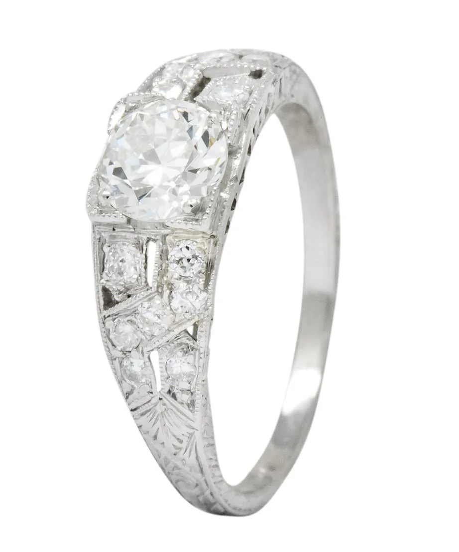 Edwardian 1.00 CTW Diamond Platinum Engagement Ring GIA - Image 9