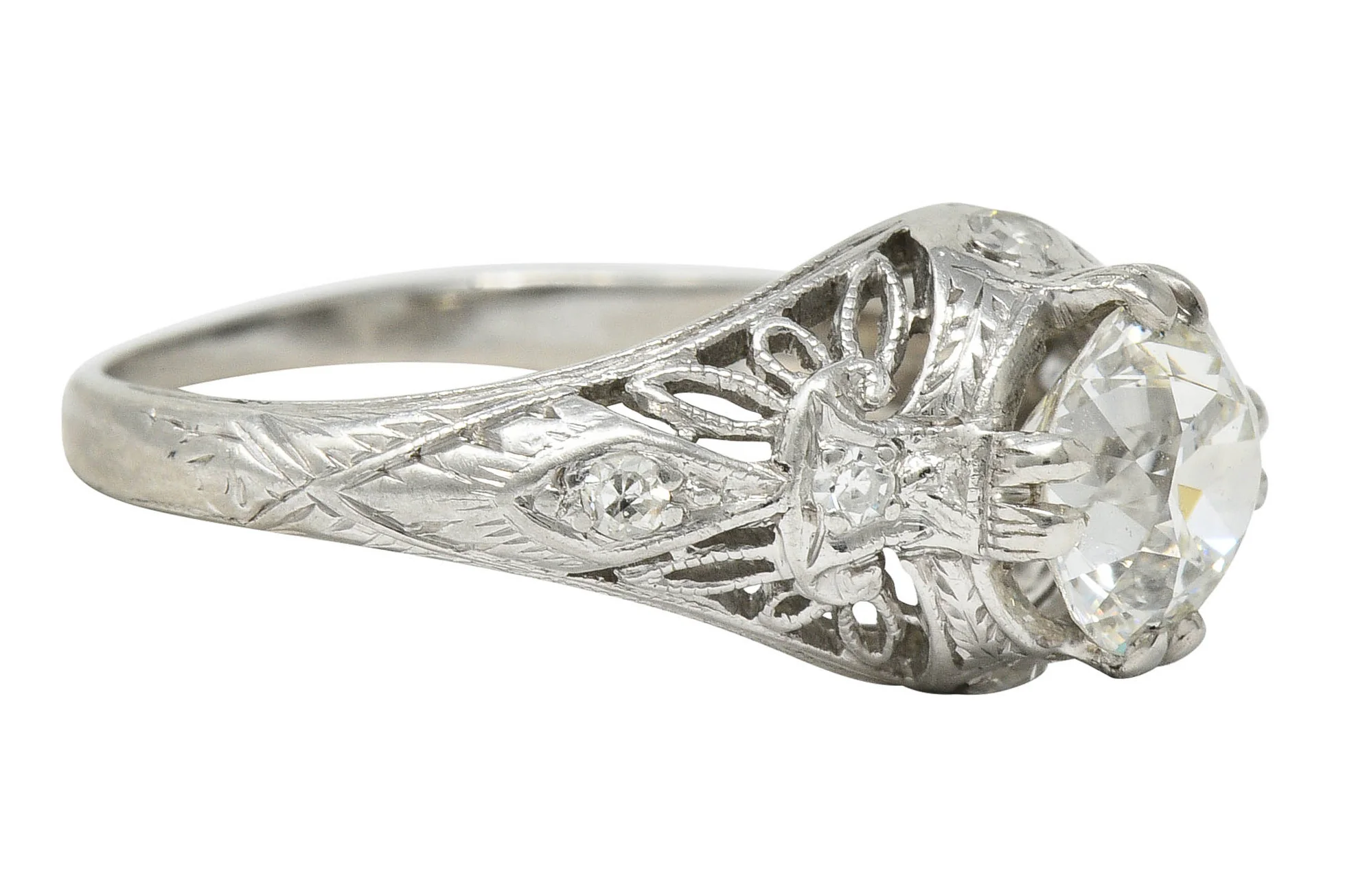 Edwardian 1.04 CTW Diamond Platinum Engagement Ring GIA - Image 3