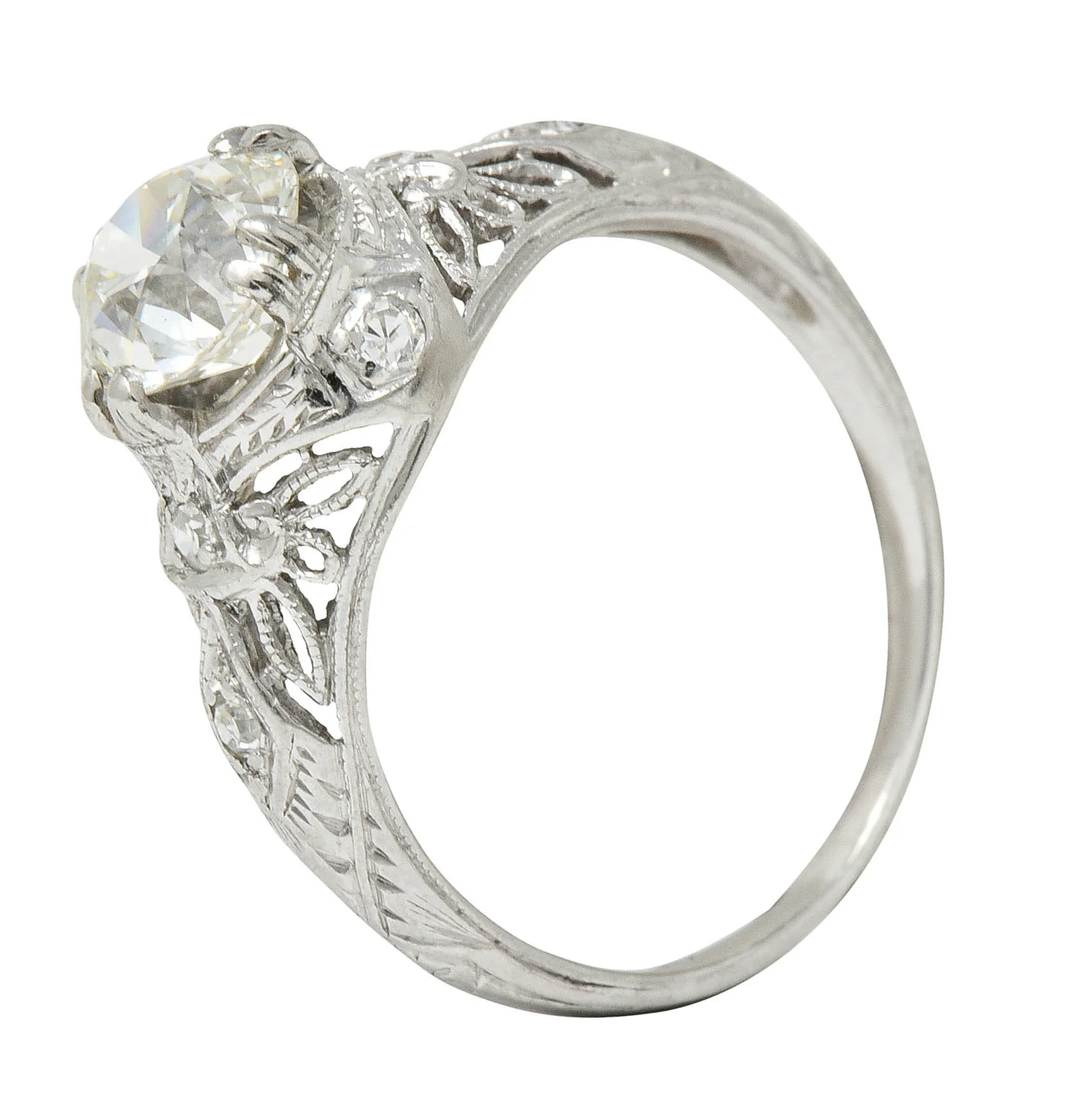 Edwardian 1.04 CTW Diamond Platinum Engagement Ring GIA - Image 9