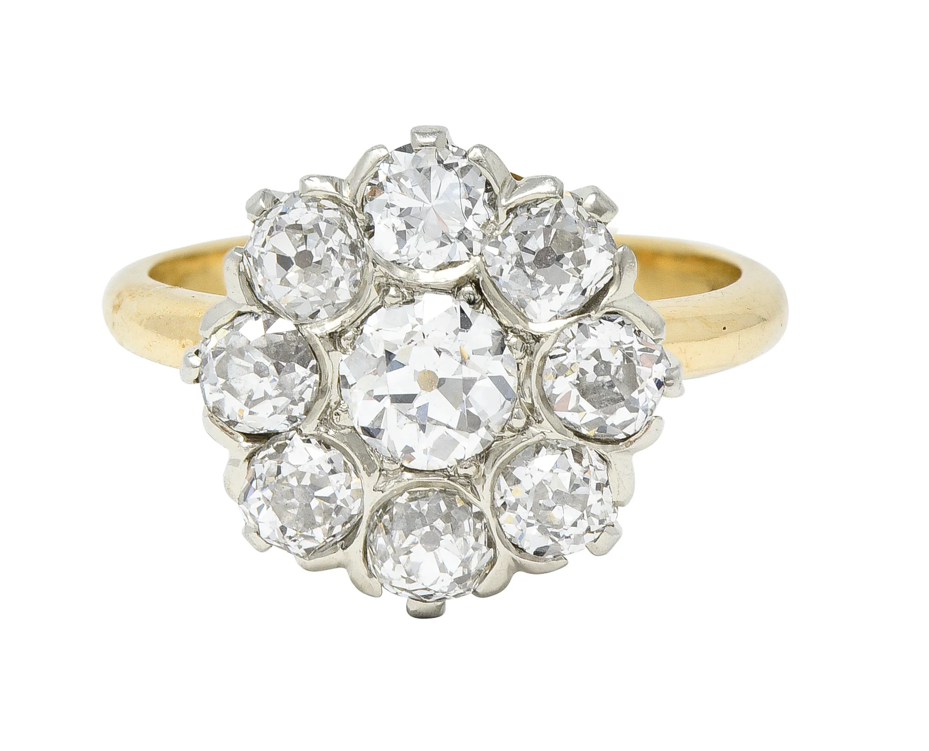 Edwardian 1.05 CTW Old European Cut Diamond 18 Karat Two-Tone Gold Antique Halo Ring