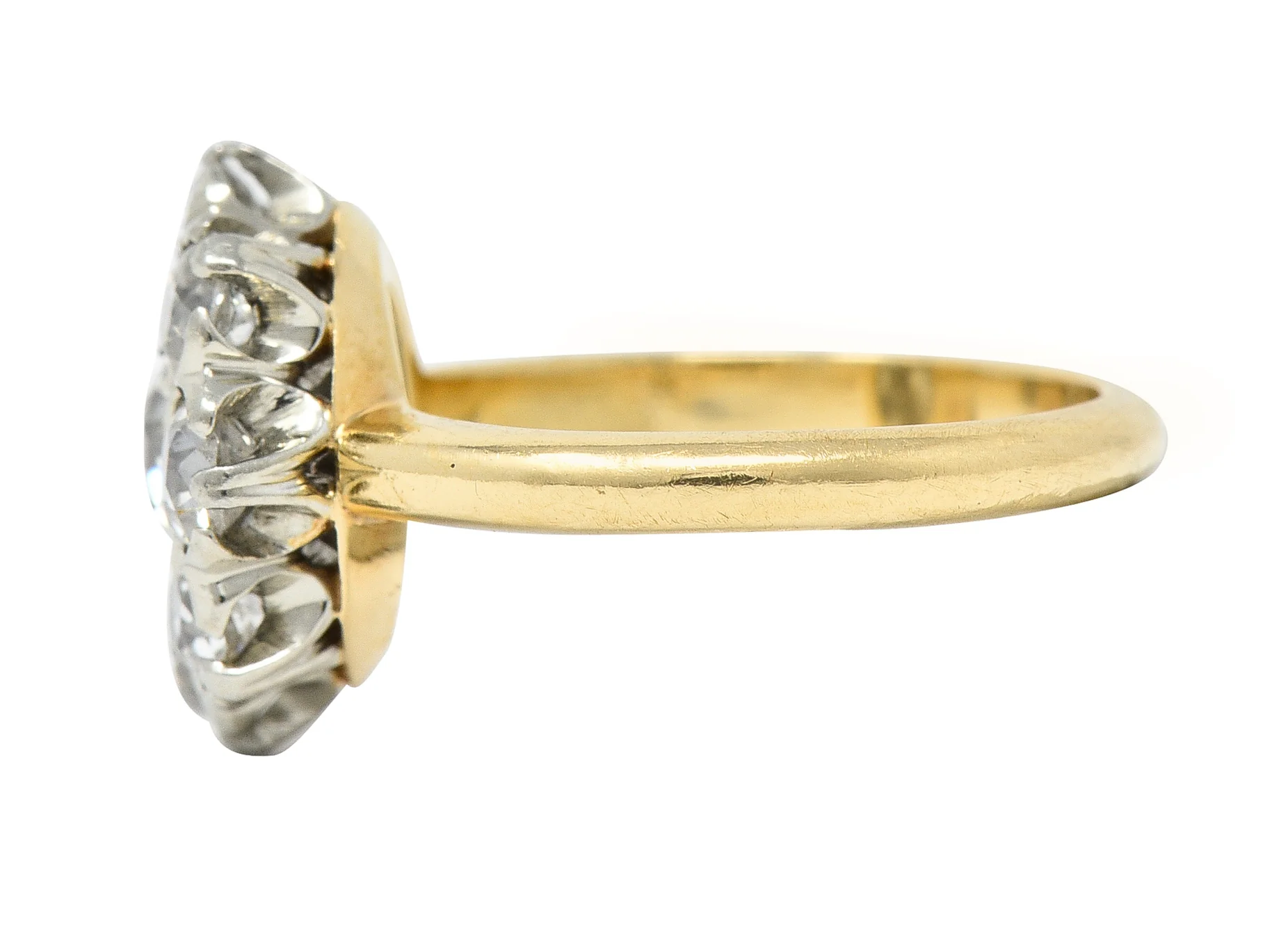 Edwardian 1.05 CTW Old European Cut Diamond 18 Karat Two-Tone Gold Antique Halo Ring - Image 5
