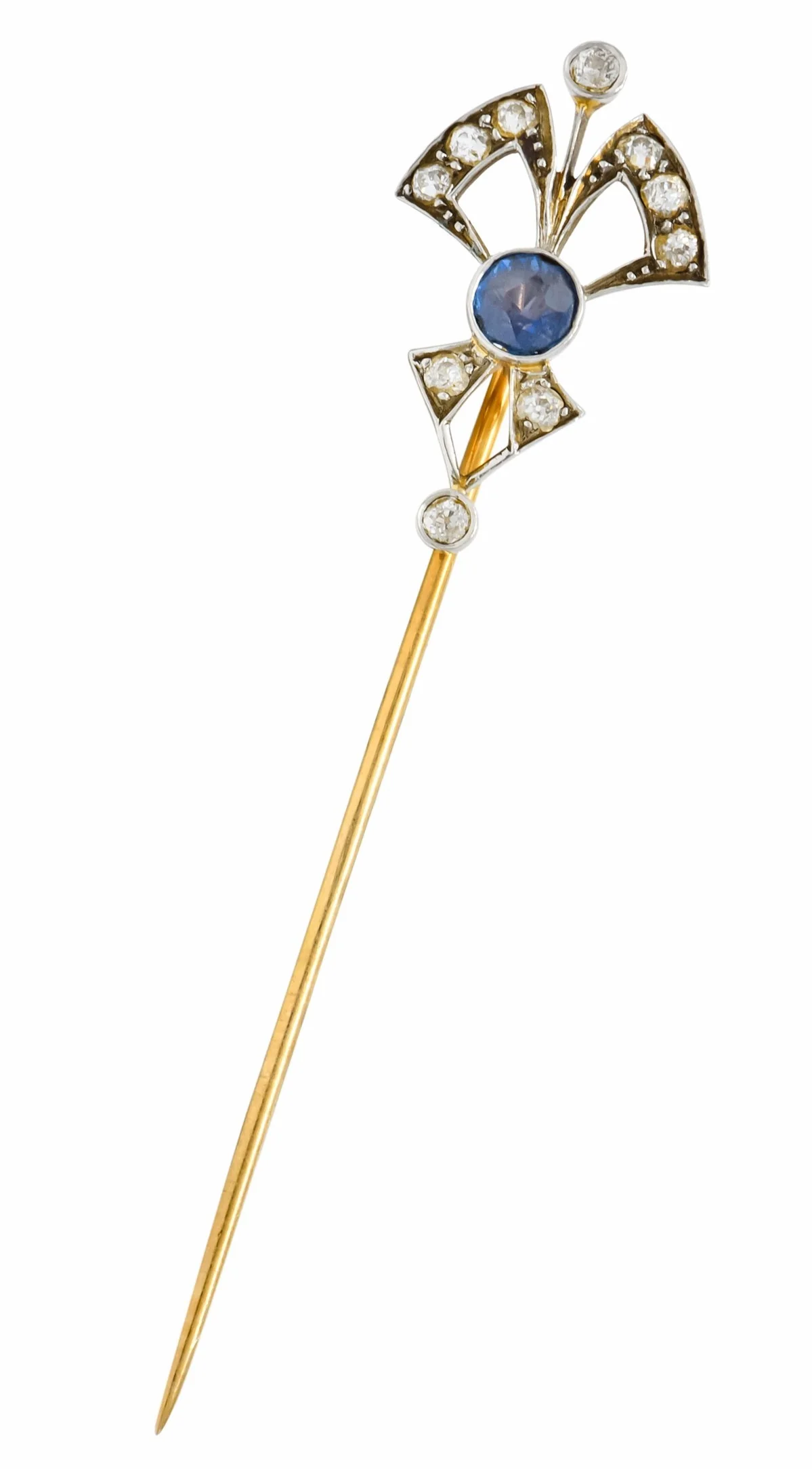 Edwardian 1.06 CTW Sapphire Diamond Platinum-Topped 14 Karat White Gold Bow Stickpin - Image 2