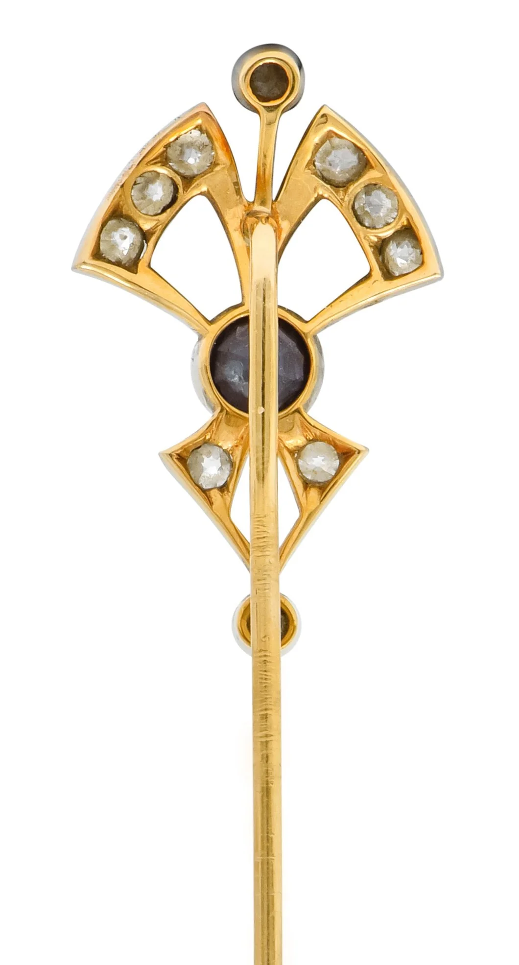 Edwardian 1.06 CTW Sapphire Diamond Platinum-Topped 14 Karat White Gold Bow Stickpin - Image 4