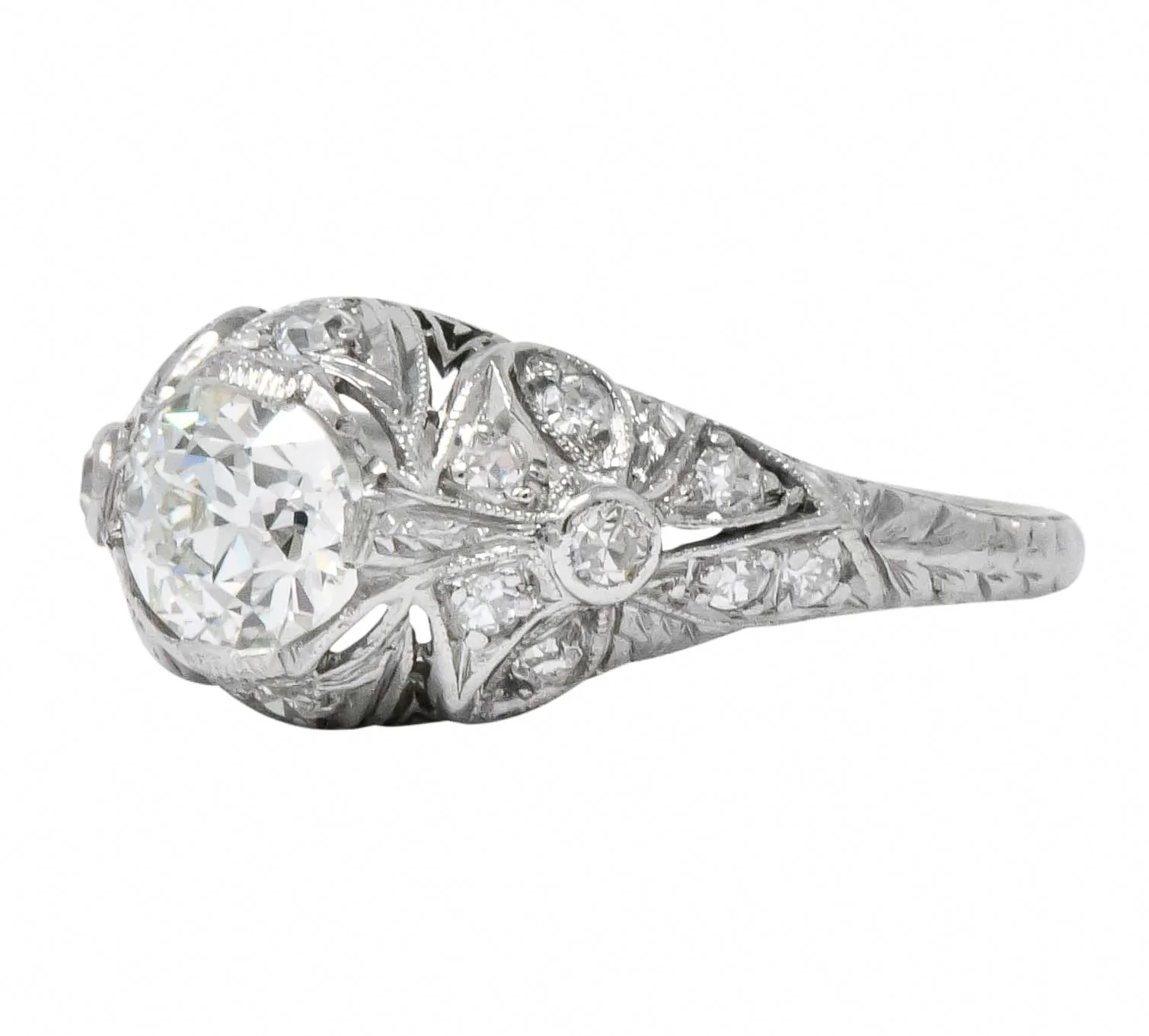 Edwardian 1.07 CTW Old European Cut Diamond Platinum Engagement Ring GIA - Image 5