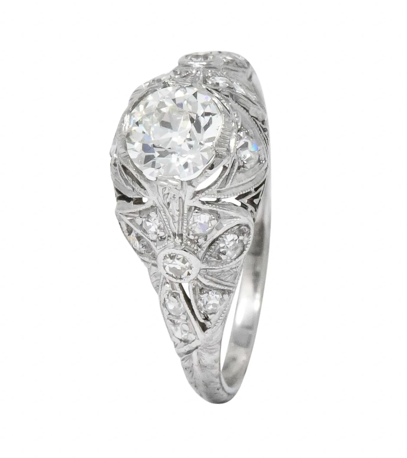 Edwardian 1.07 CTW Old European Cut Diamond Platinum Engagement Ring GIA - Image 7