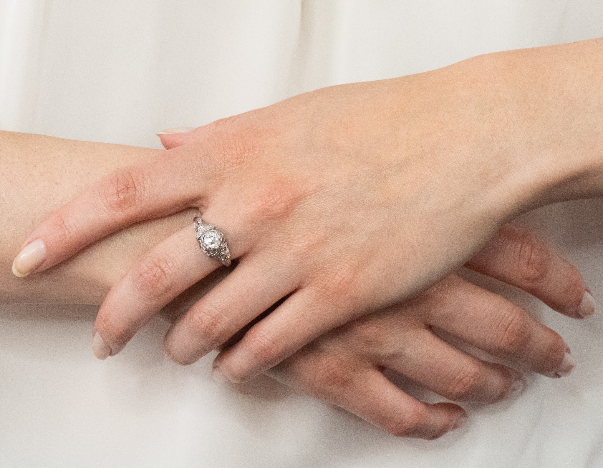 Edwardian 1.07 CTW Old European Cut Diamond Platinum Engagement Ring GIA - Image 8