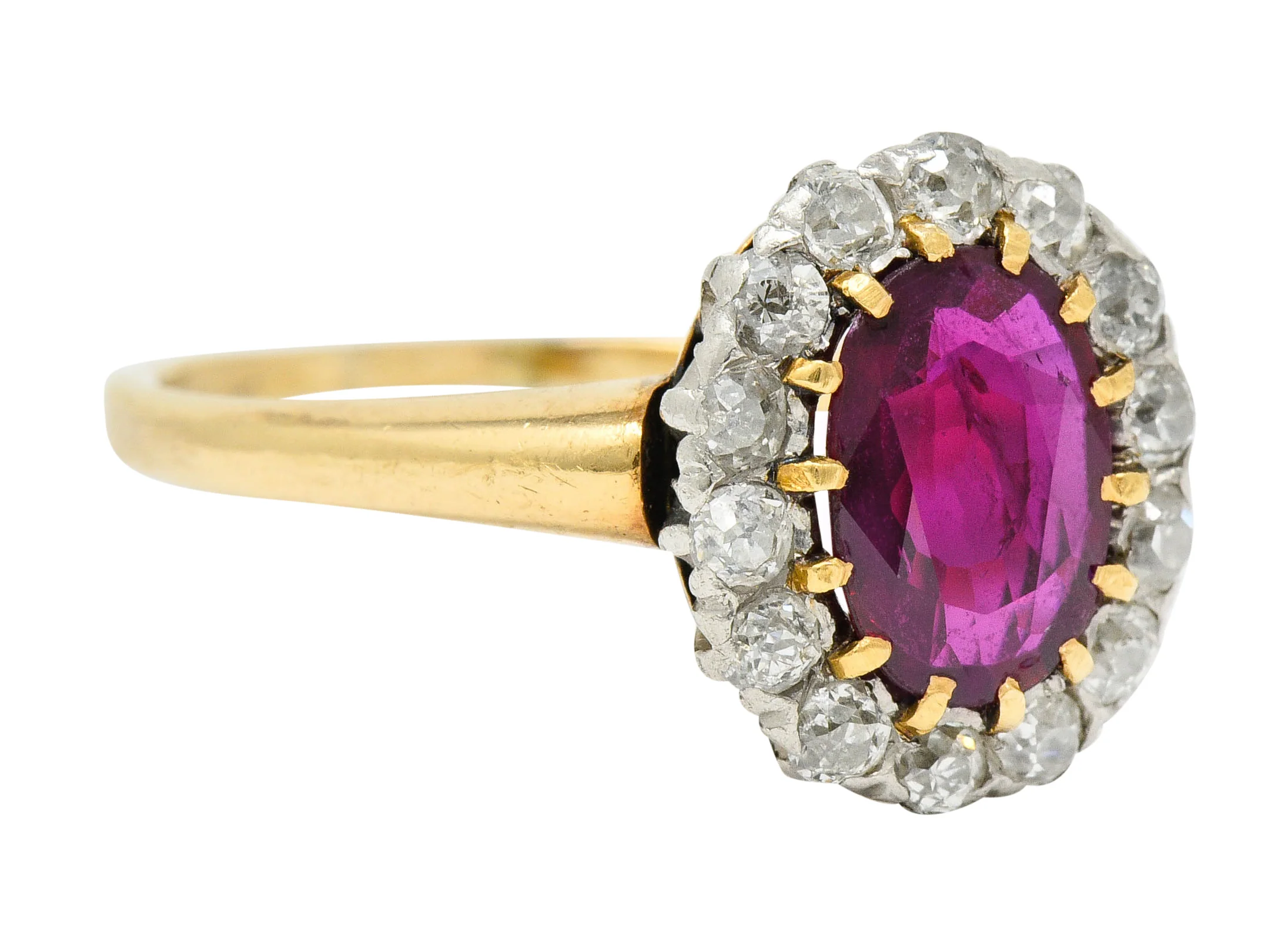 Edwardian 1.08 CTW Ruby Diamond Platinum 14 Karat Gold Cluster Ring - Image 2