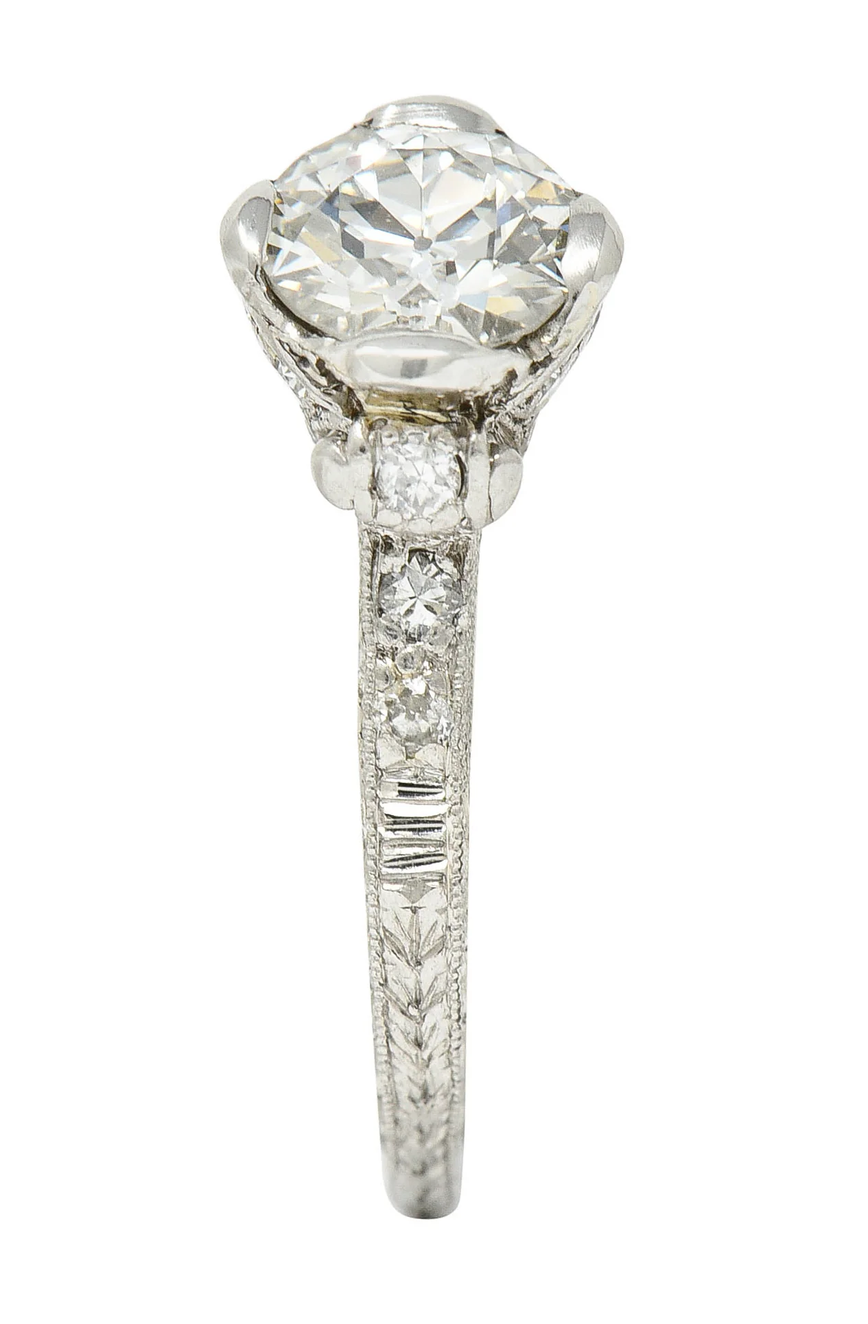 Edwardian 1.11 CTW Diamond Platinum Scrolled Foliate Engagement Ring GIA - Image 10