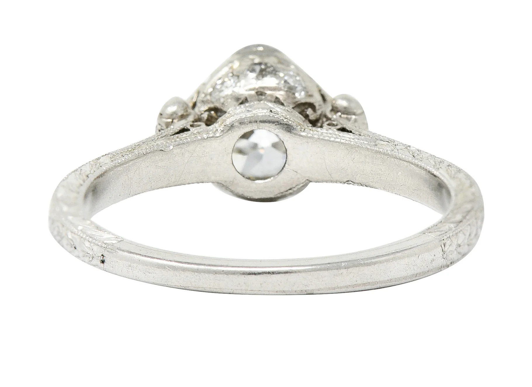Edwardian 1.11 CTW Diamond Platinum Scrolled Foliate Engagement Ring GIA - Image 5