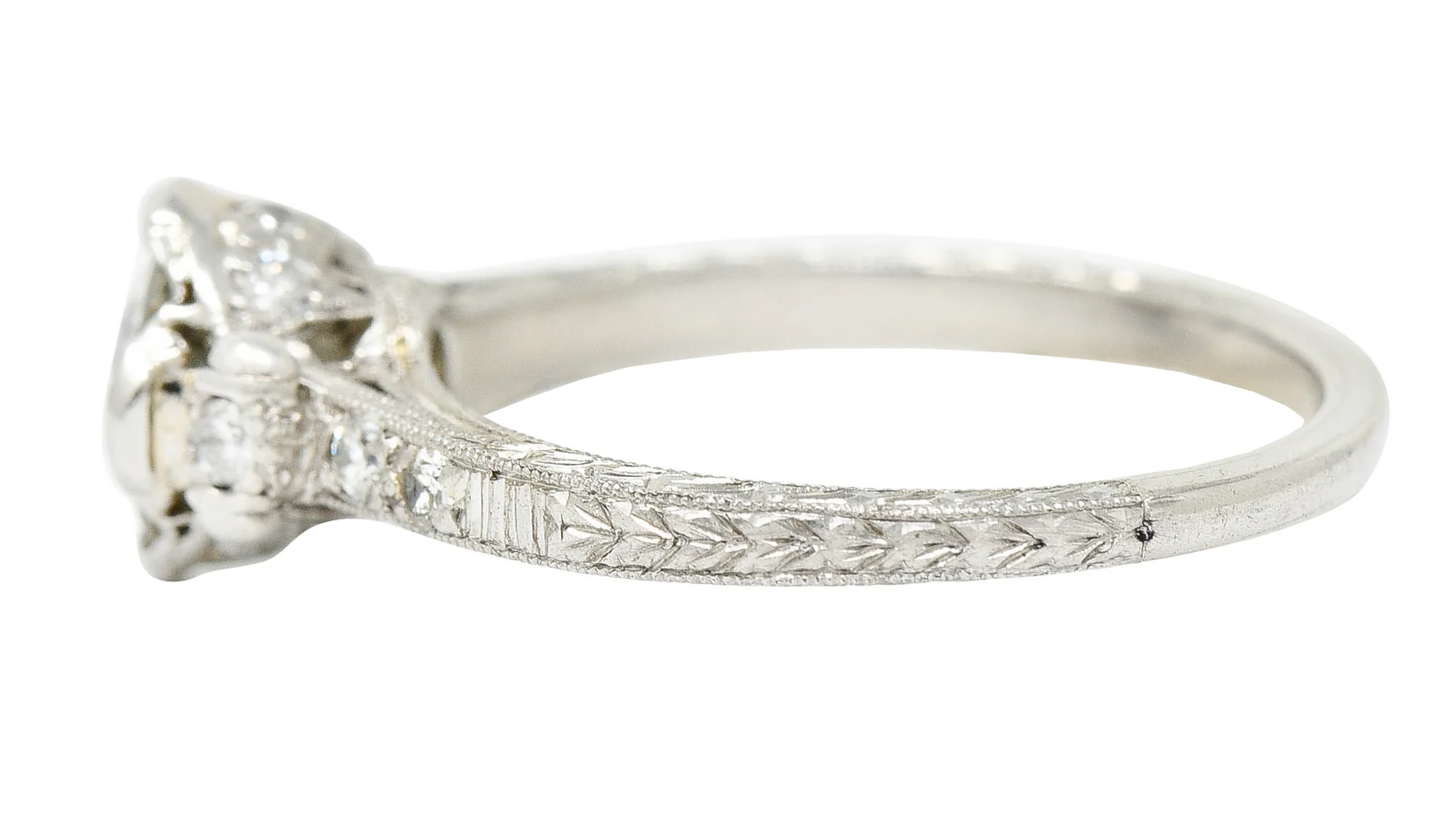 Edwardian 1.11 CTW Diamond Platinum Scrolled Foliate Engagement Ring GIA - Image 6