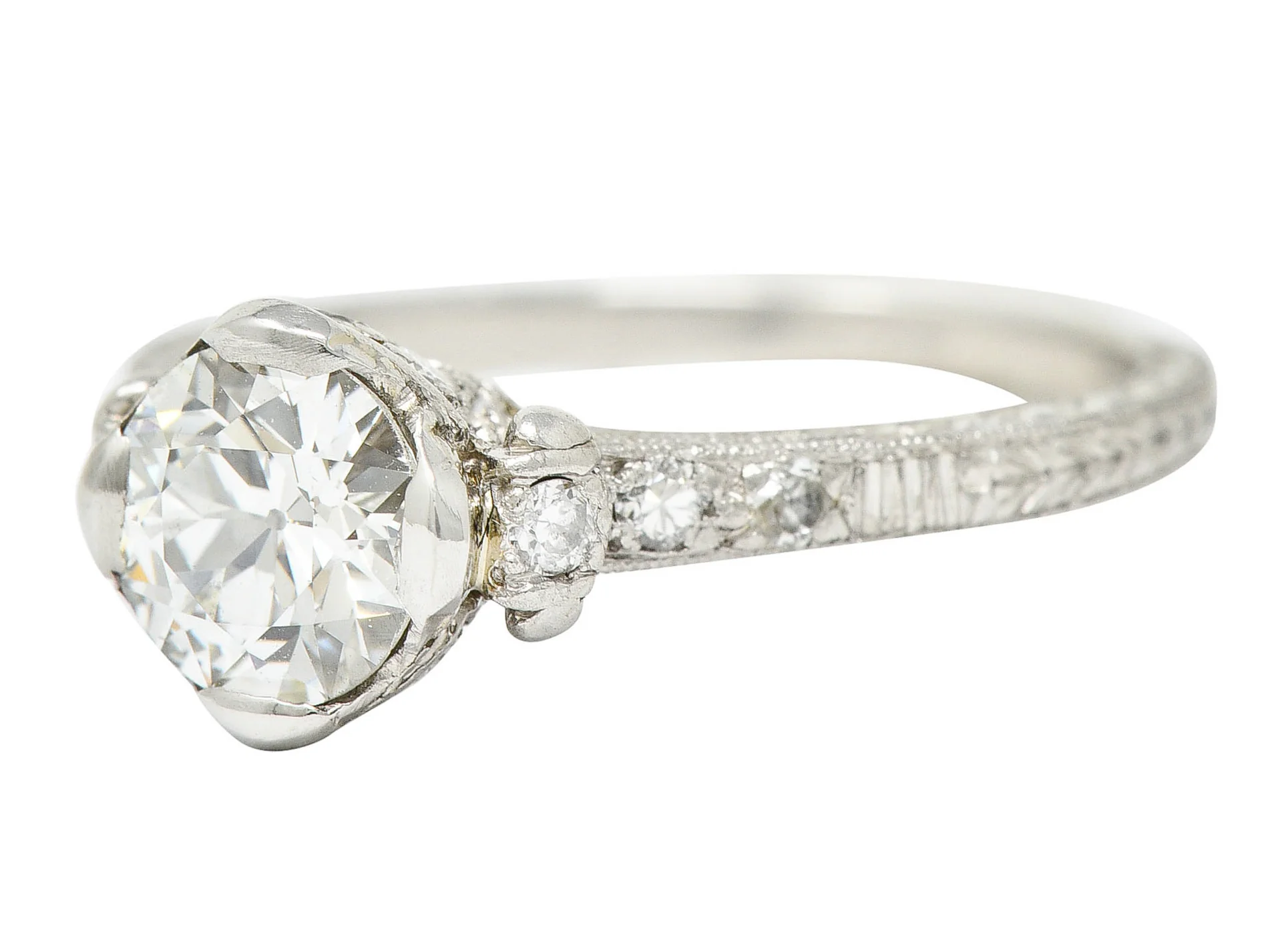 Edwardian 1.11 CTW Diamond Platinum Scrolled Foliate Engagement Ring GIA - Image 7
