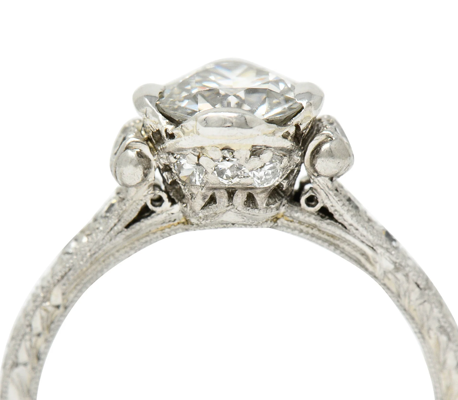 Edwardian 1.11 CTW Diamond Platinum Scrolled Foliate Engagement Ring GIA - Image 8
