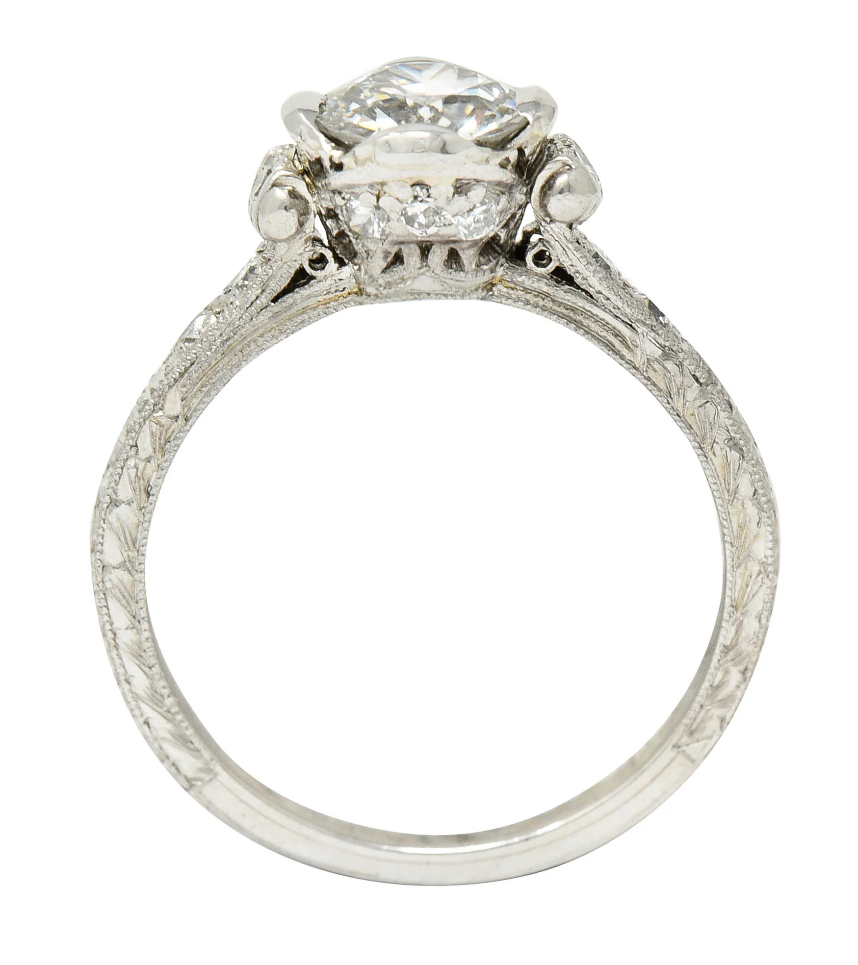 Edwardian 1.11 CTW Diamond Platinum Scrolled Foliate Engagement Ring GIA - Image 9