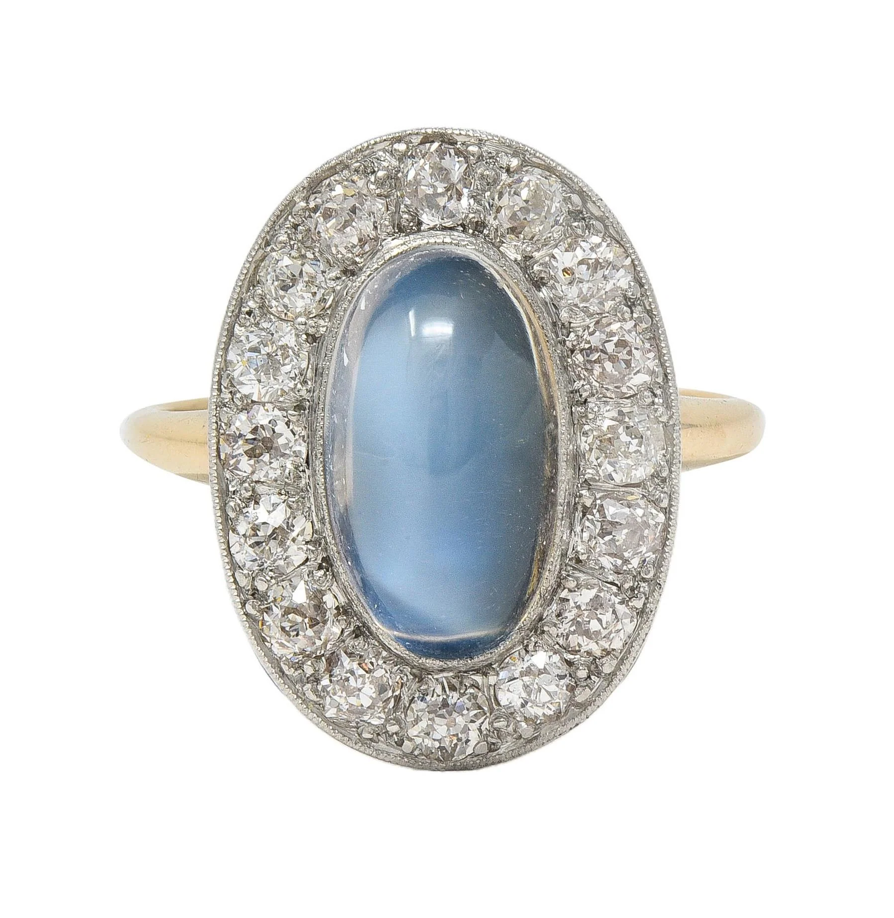 Edwardian 1.12 CTW Moonstone Diamond Platinum 14 Karat Gold Antique Halo Ring - Image 7