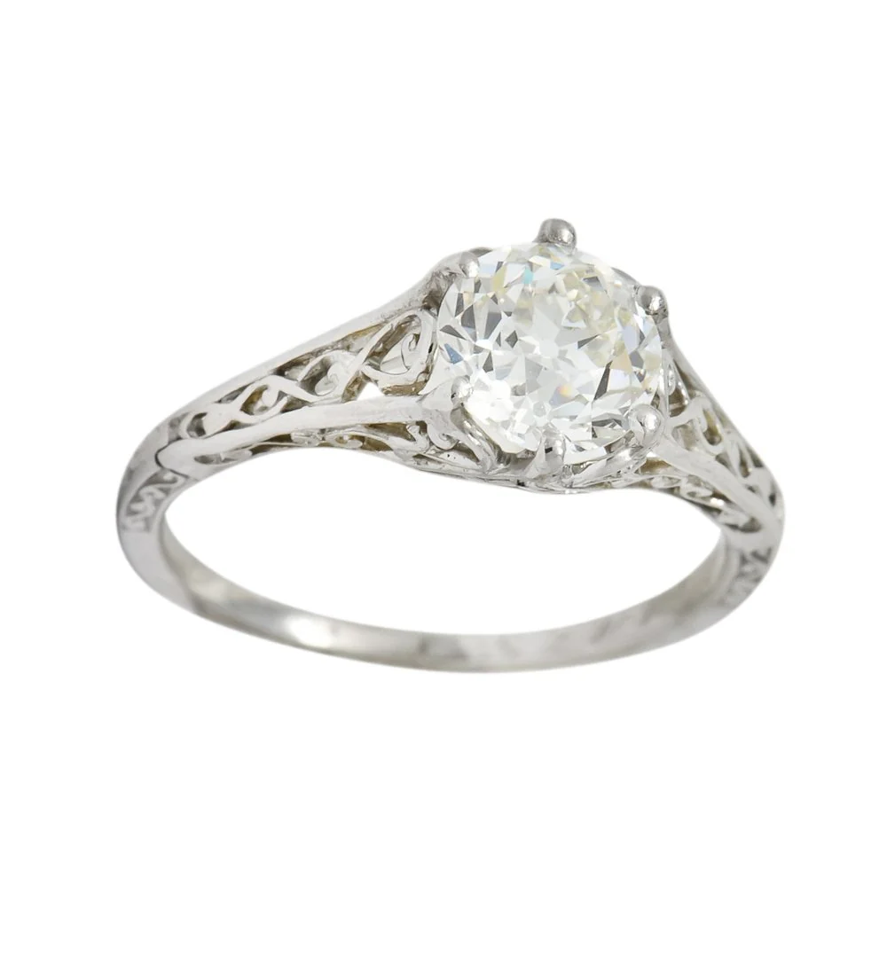 Edwardian 1.13 CTW Diamond Platinum Engagement Ring GIA Circa 1915 - Image 9