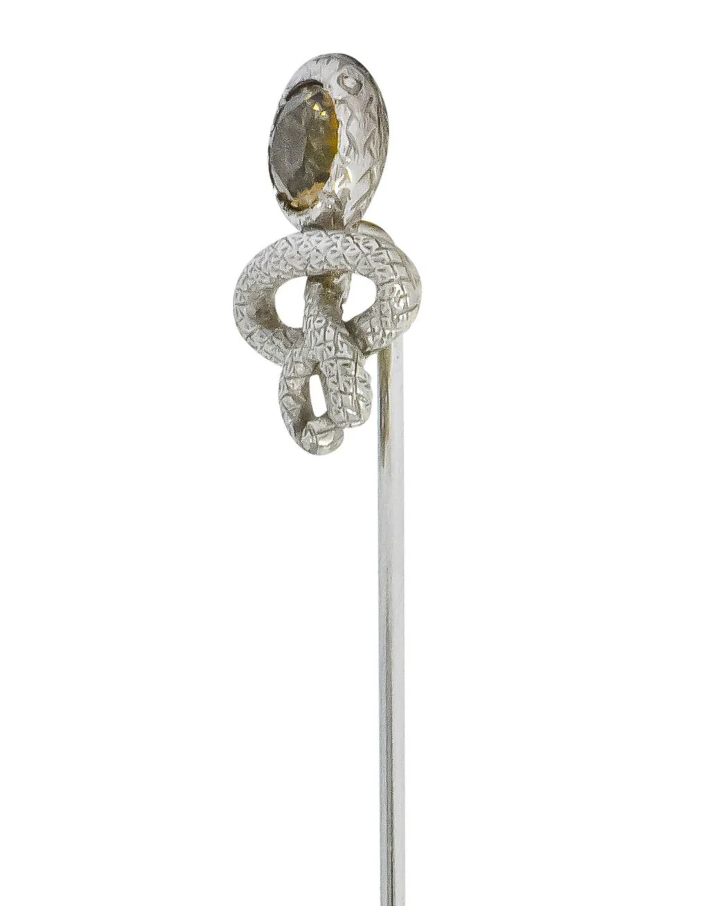 Edwardian 1.15 CTW Tourmaline Platinum Intertwined Snake Stickpin - Image 3