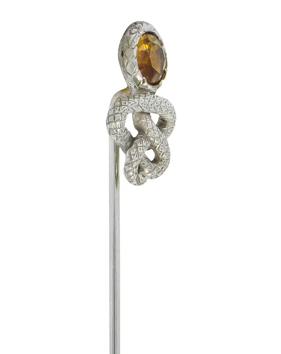Edwardian 1.15 CTW Tourmaline Platinum Intertwined Snake Stickpin - Image 5