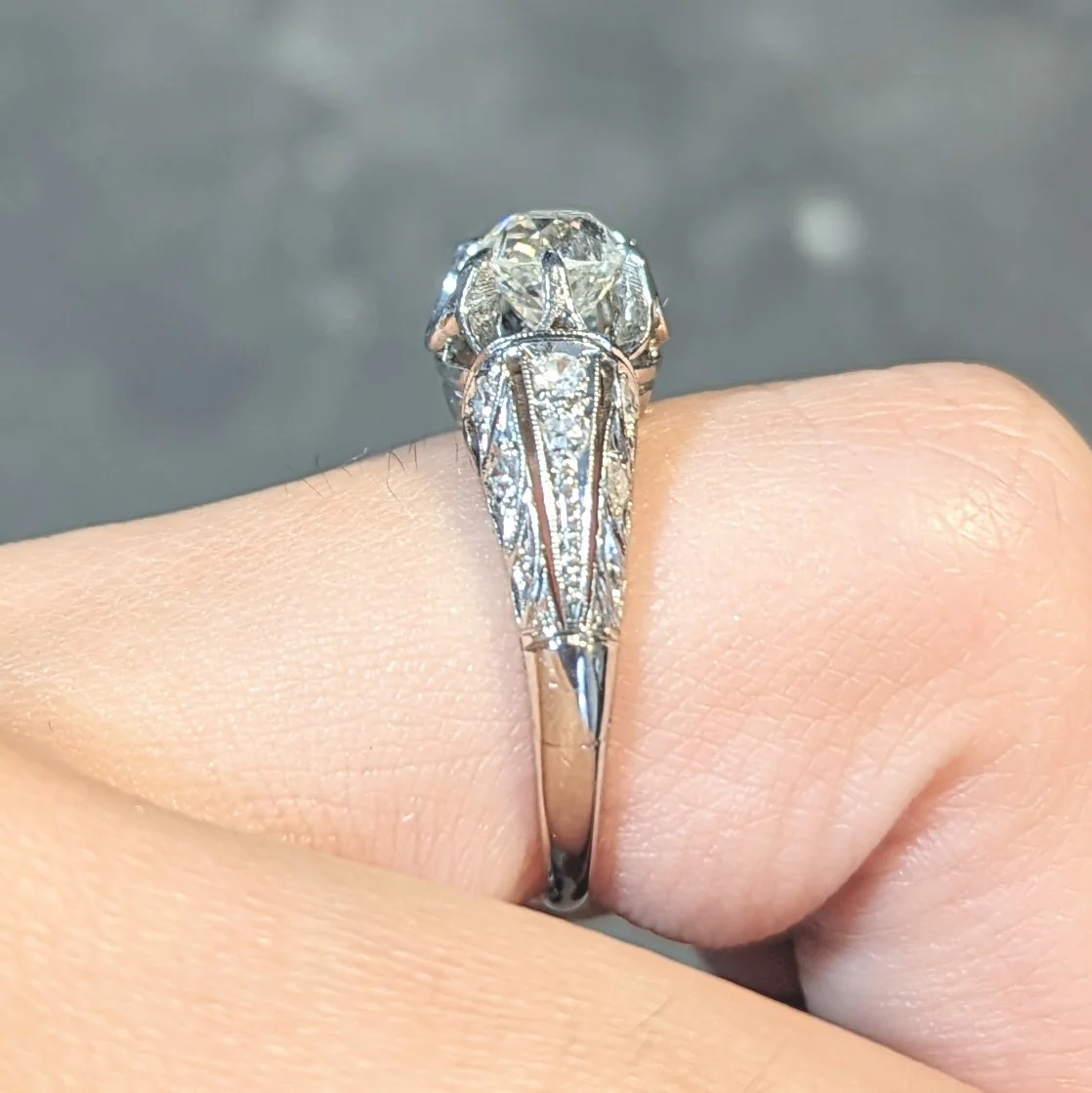 Edwardian 1.16 CTW Old Mine Cut Diamond Platinum Antique Buttercup Engagement Ring - Image 12