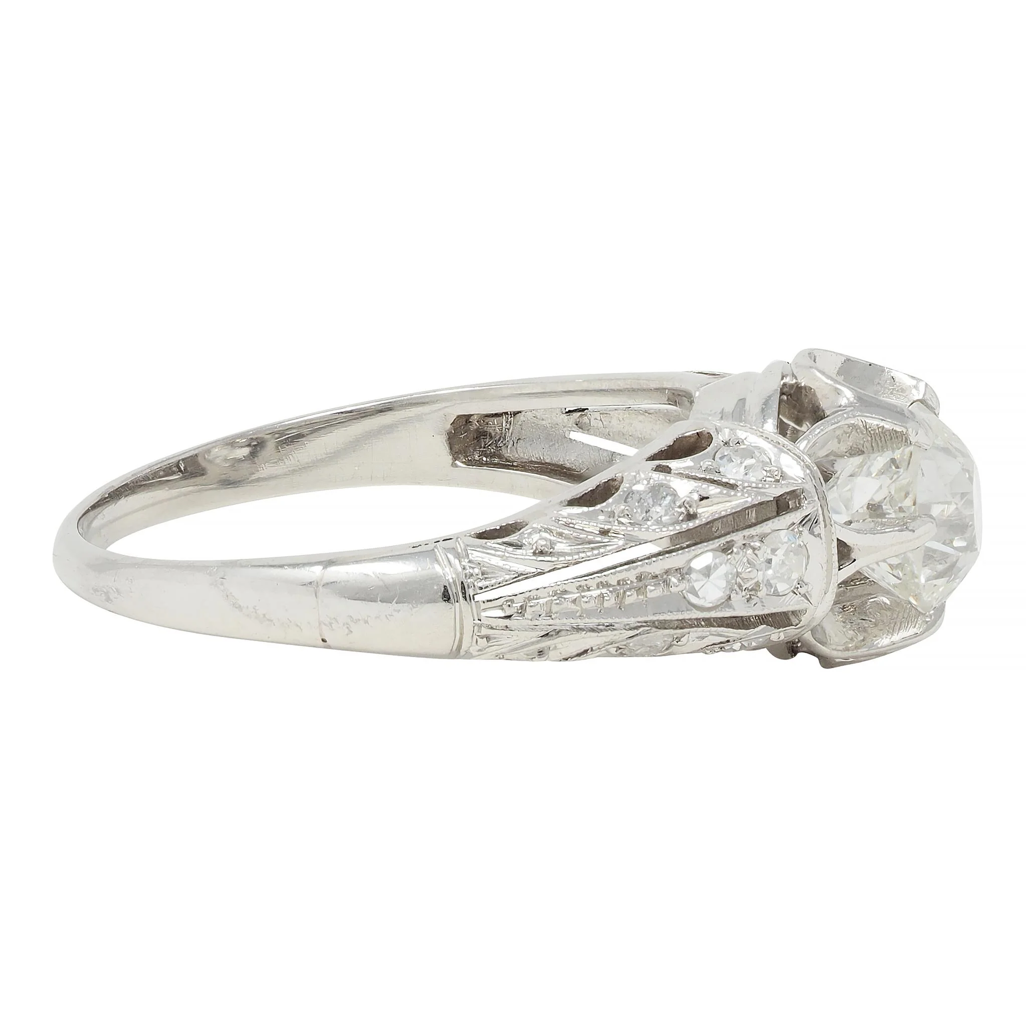 Edwardian 1.16 CTW Old Mine Cut Diamond Platinum Antique Buttercup Engagement Ring - Image 3