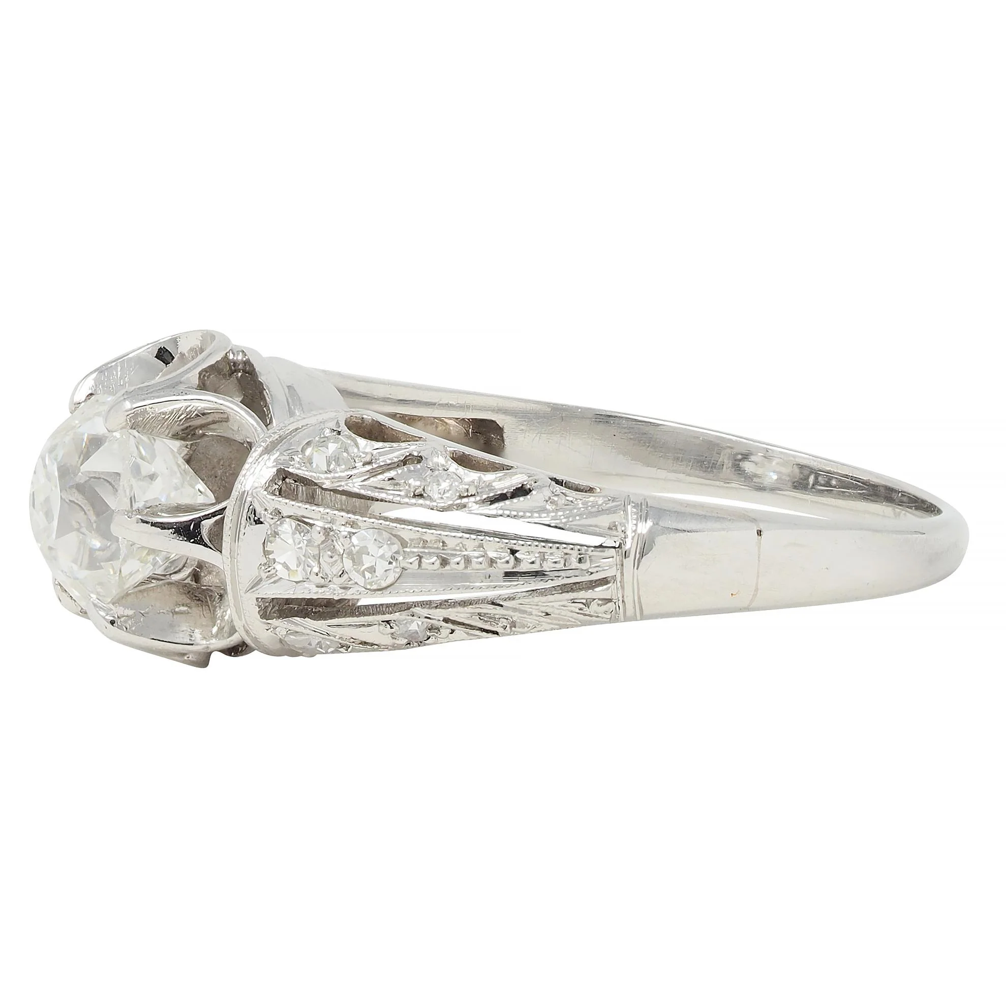 Edwardian 1.16 CTW Old Mine Cut Diamond Platinum Antique Buttercup Engagement Ring - Image 5