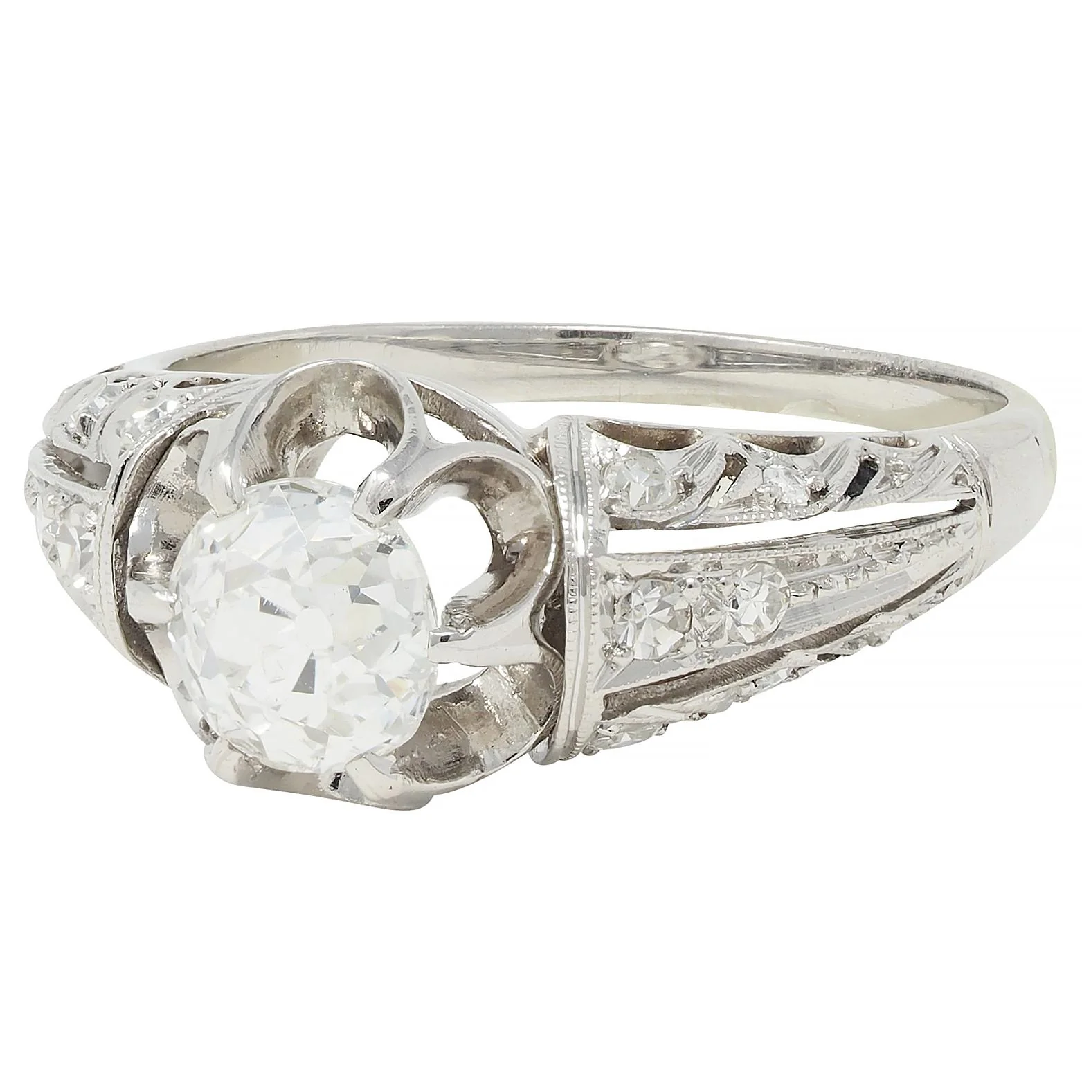 Edwardian 1.16 CTW Old Mine Cut Diamond Platinum Antique Buttercup Engagement Ring - Image 6
