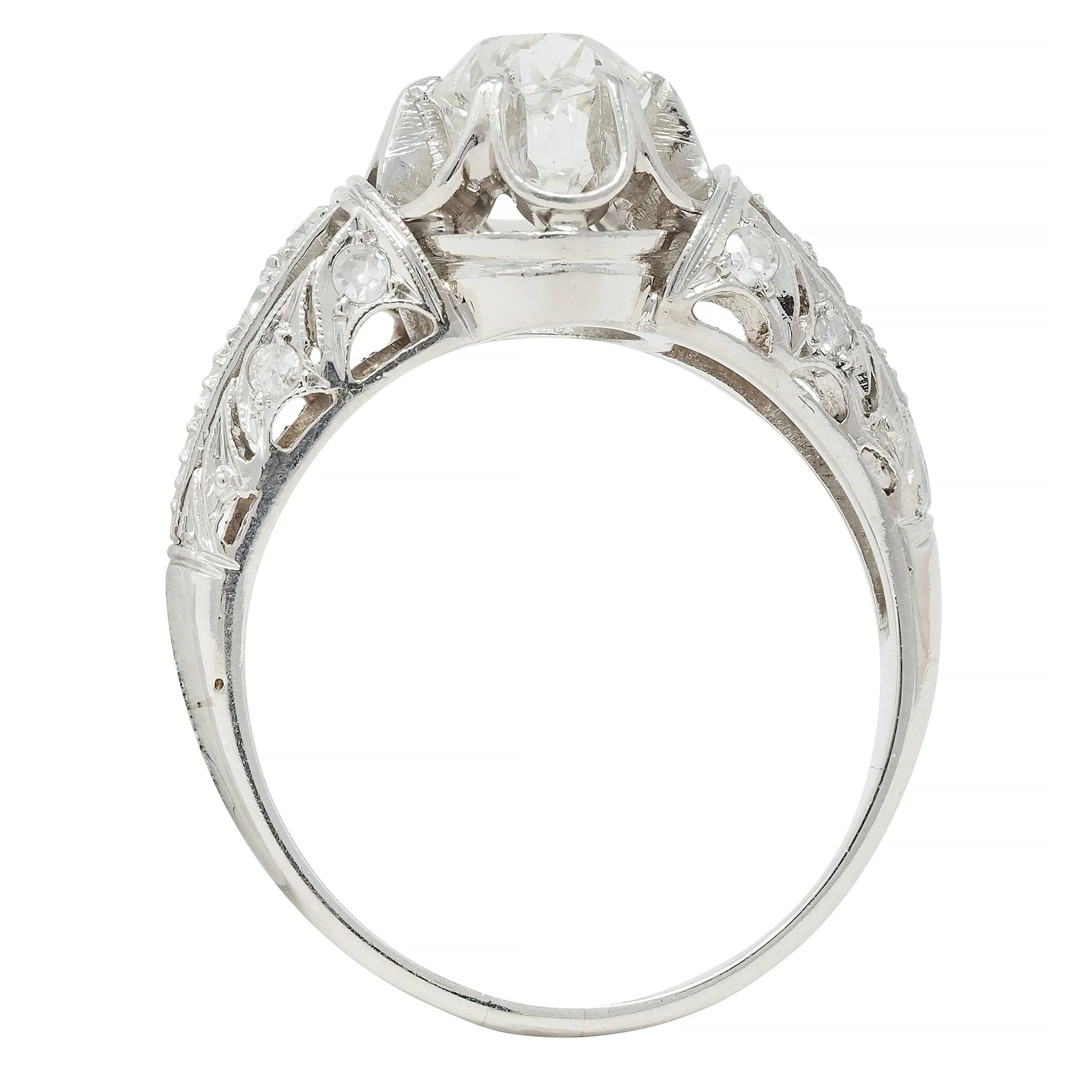 Edwardian 1.16 CTW Old Mine Cut Diamond Platinum Antique Buttercup Engagement Ring - Image 8