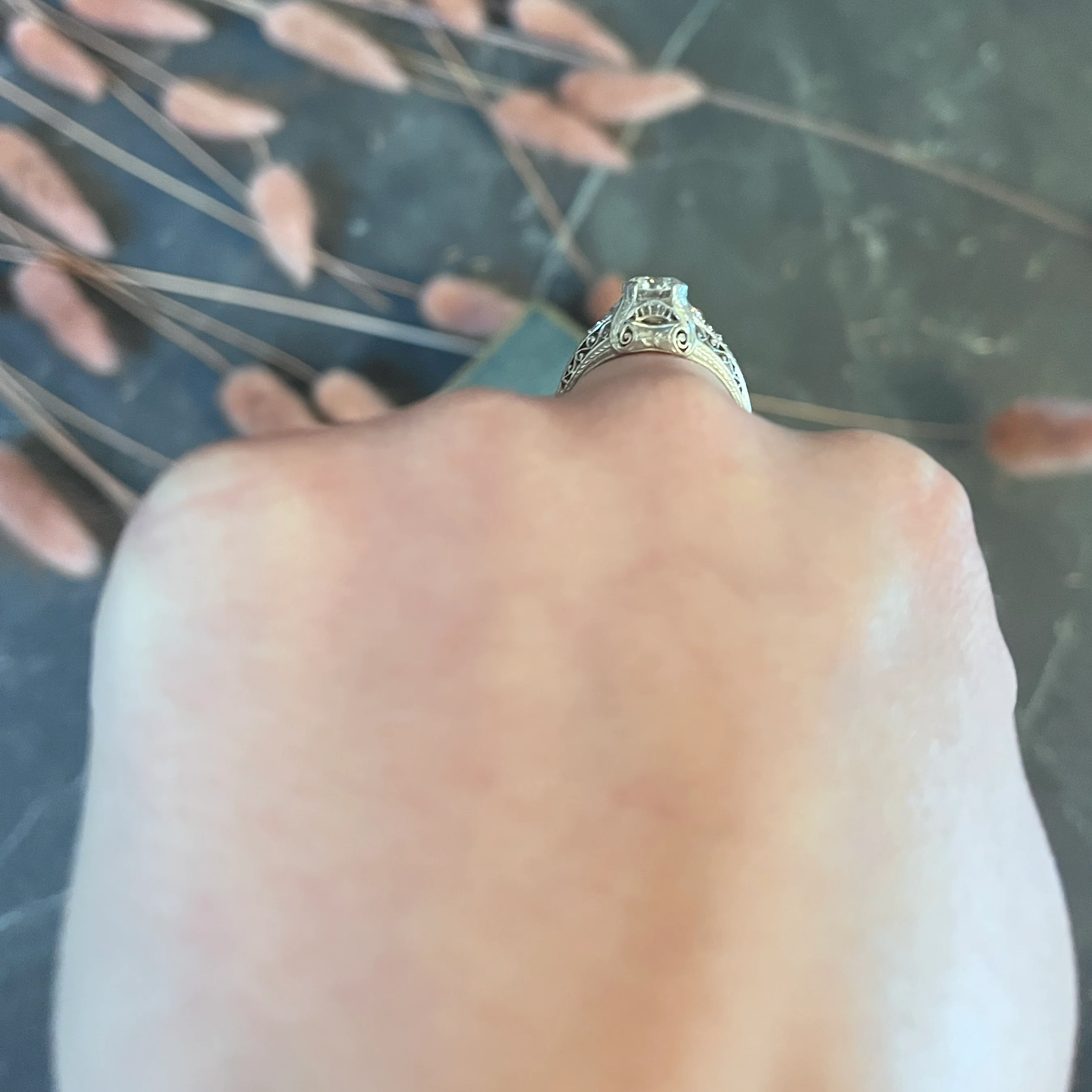 Edwardian 1.25 CTW Diamond Platinum Scrolled Engagement Ring GIA - Image 15