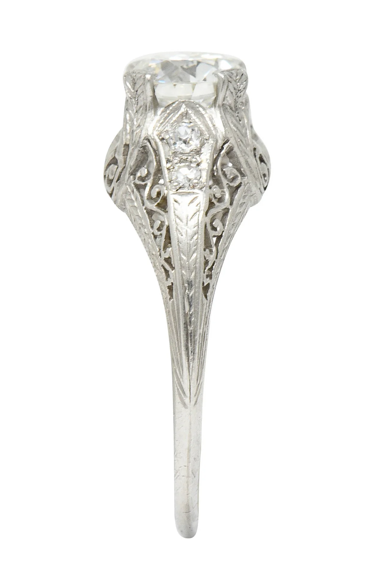 Edwardian 1.25 CTW Diamond Platinum Scrolled Engagement Ring GIA - Image 9