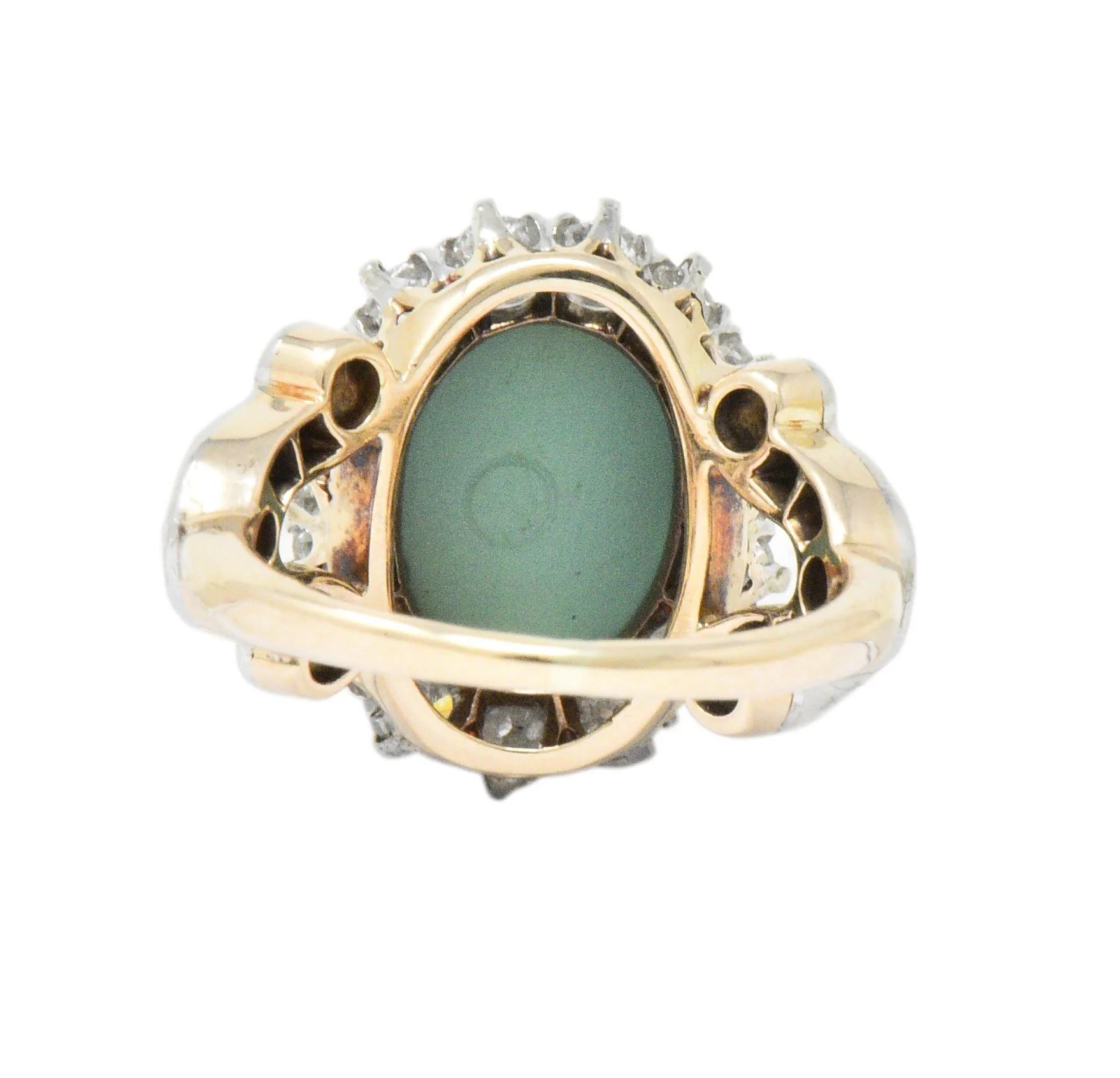 Edwardian 1.26 CTW Diamond Turquoise Platinum-Topped 14 Karat Gold Ring - Image 5