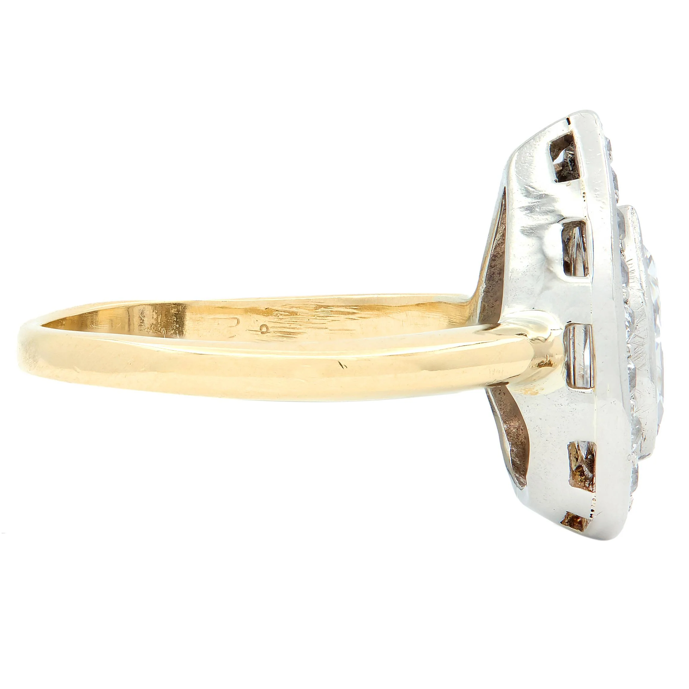 Edwardian 1.27 CTW Pear Cut Diamond Platinum 14 Karat Yellow Gold Antique Floating Halo Ring - Image 4