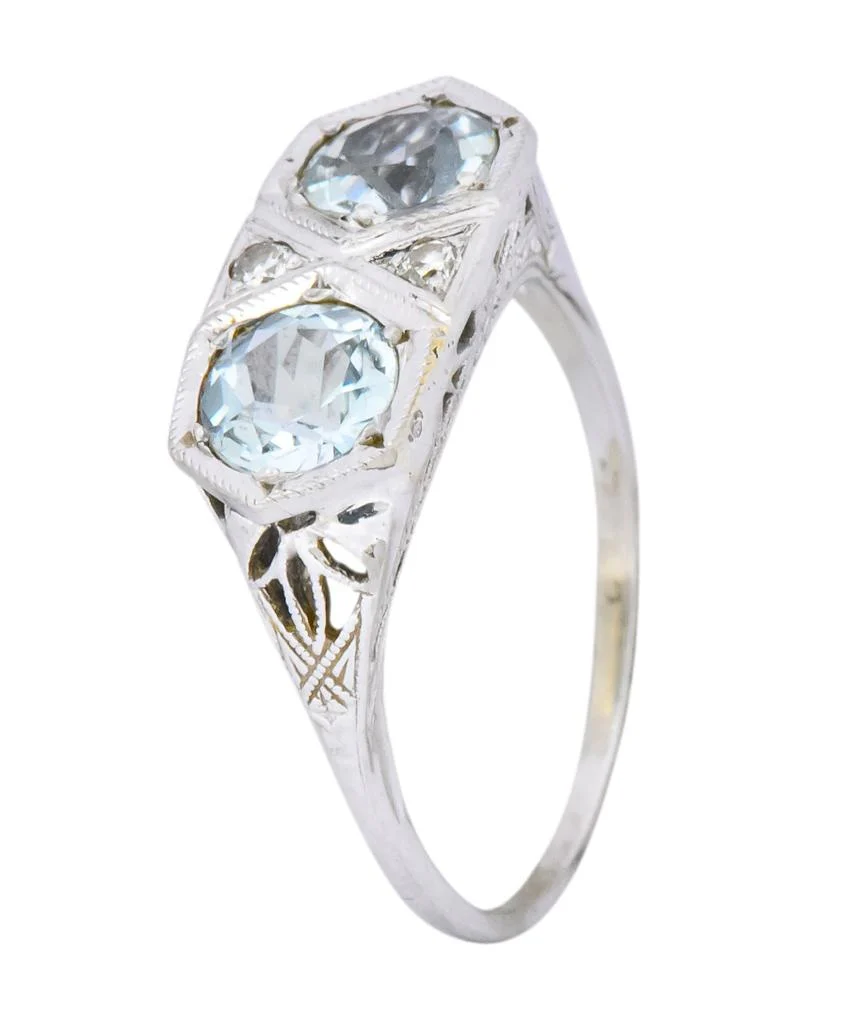 Edwardian 1.30 CTW Aquamarine Diamond Platinum Dinner Ring - Image 7