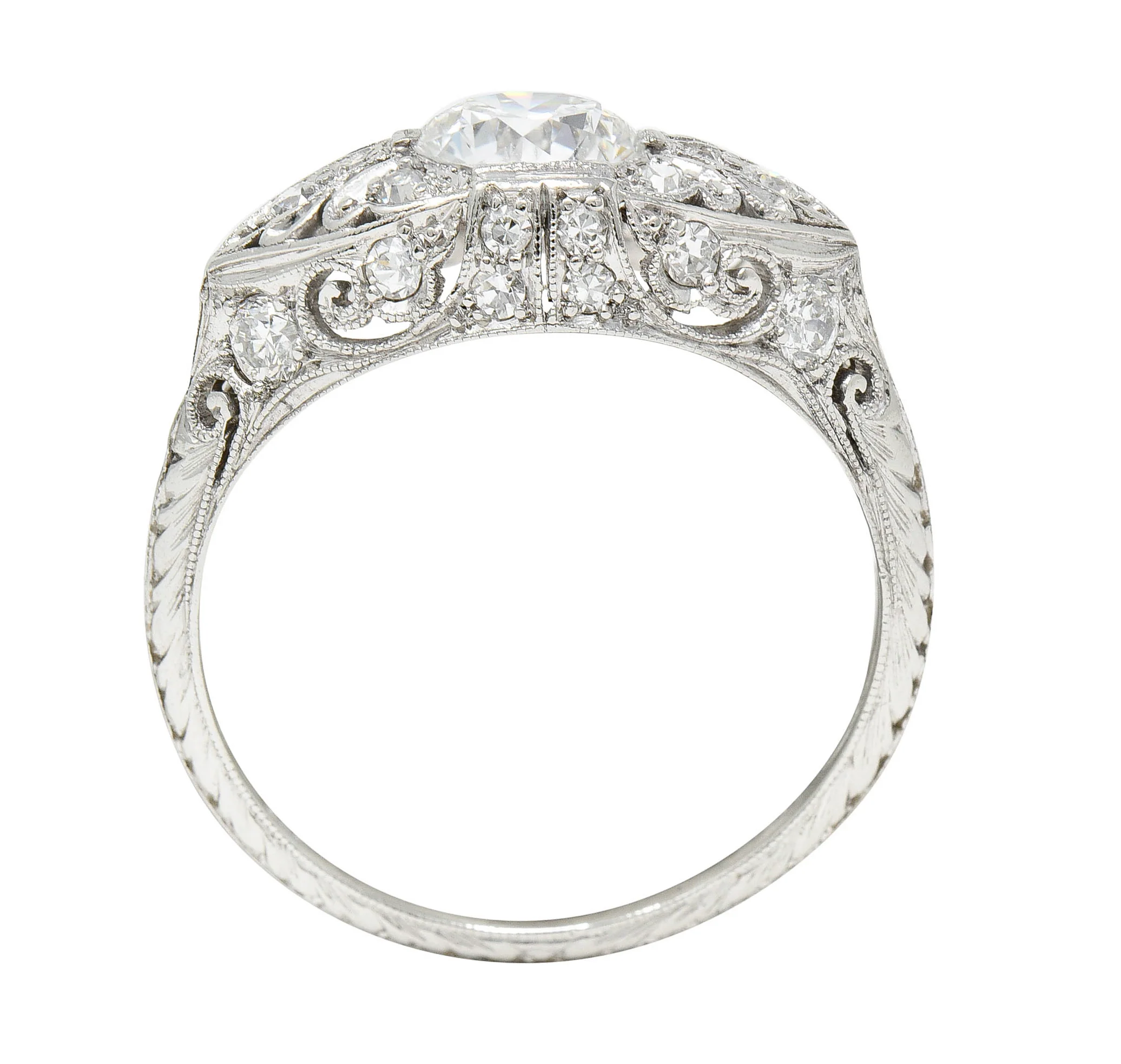 Edwardian 1.30 CTW Diamond Platinum Scrolled Engagement Ring - Image 10