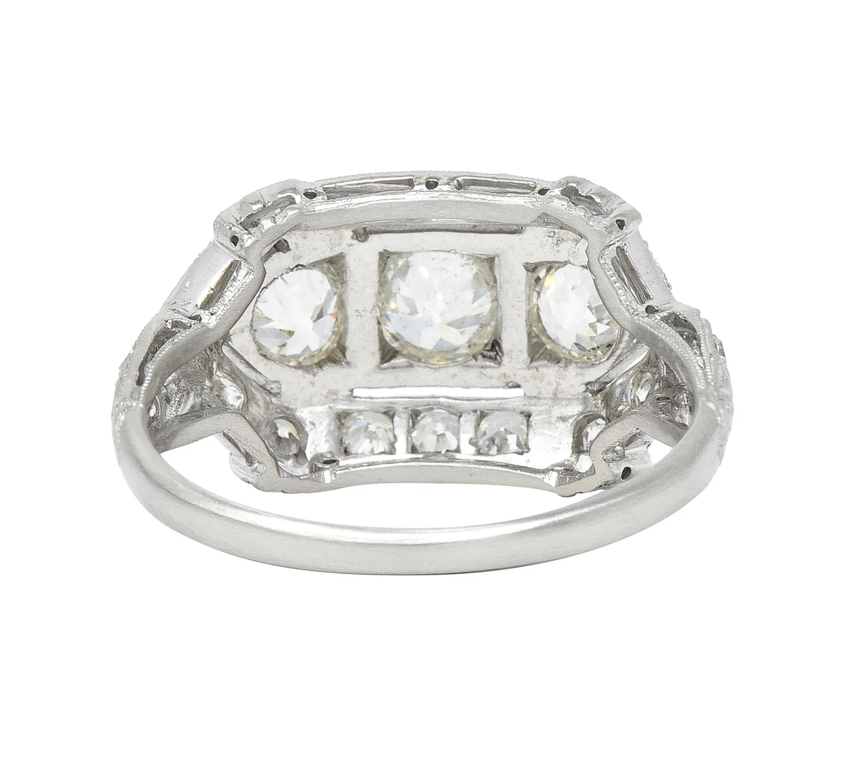 Edwardian 1.30 CTW Old European Cut Diamond Platinum Ribbon Antique Band Ring - Image 4