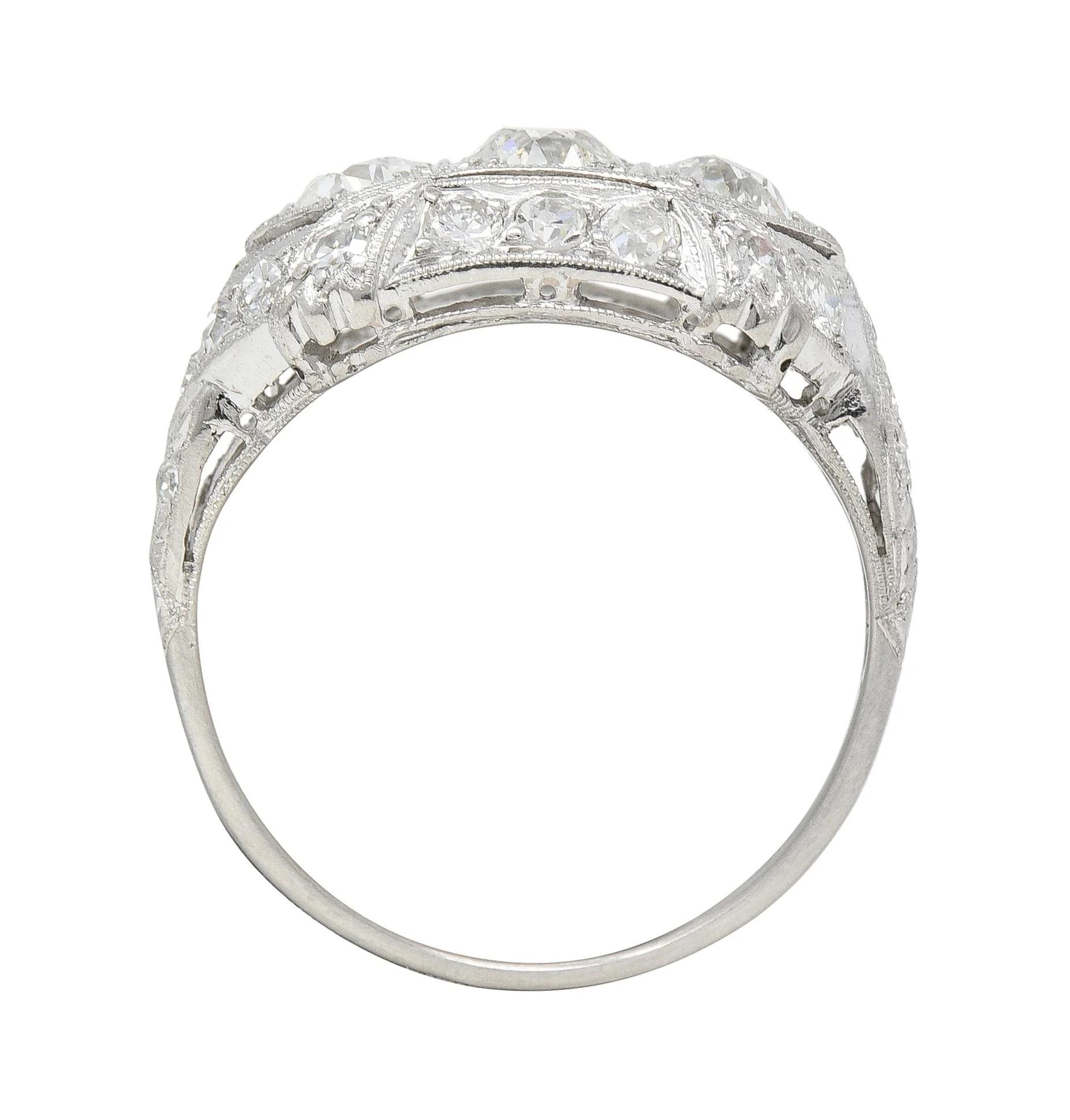 Edwardian 1.30 CTW Old European Cut Diamond Platinum Ribbon Antique Band Ring - Image 8