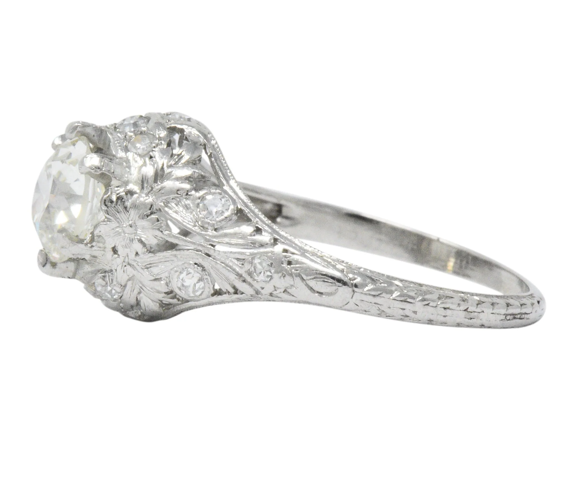 Edwardian 1.36 CTW Diamond Platinum Engagement Ring GIA - Image 3