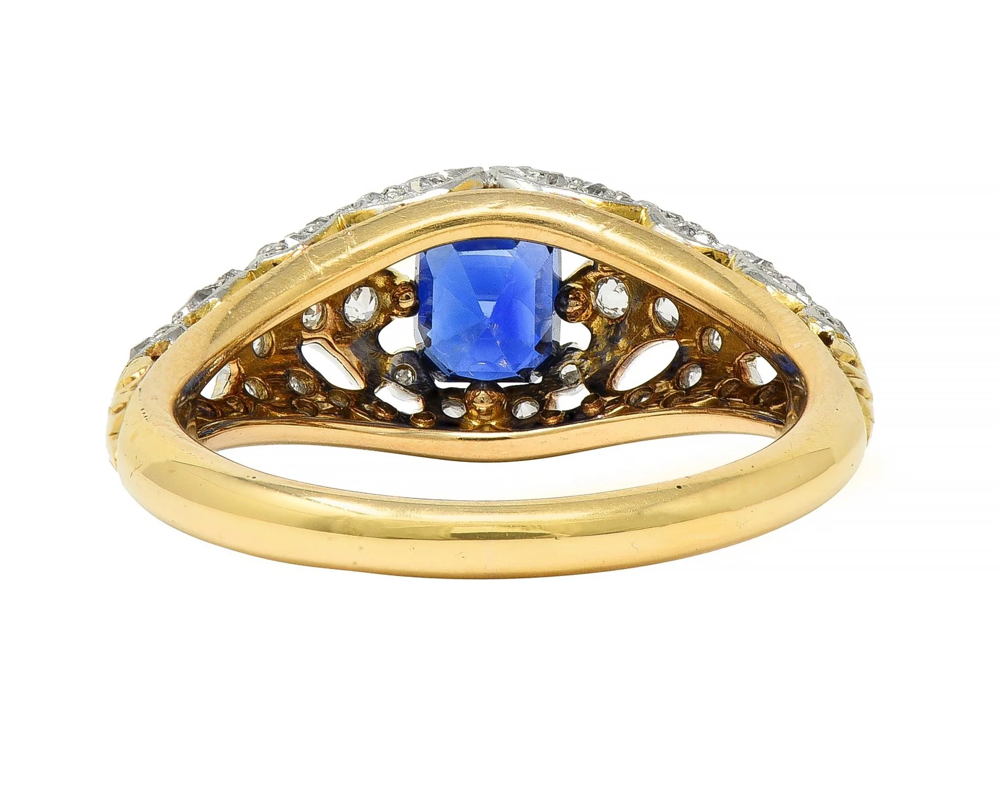 Edwardian 1.36 CTW No Heat Kashmir Sapphire Diamond Platinum 18 Karat Gold Fleur-De-Lis Antique Ring GIA - Image 6