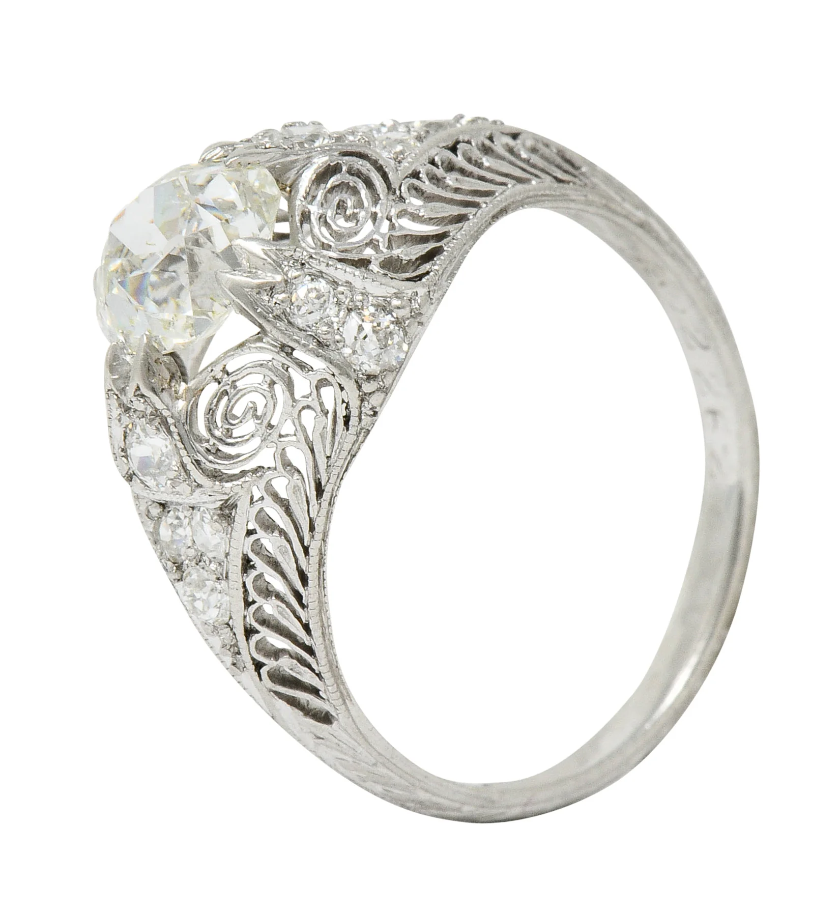 Edwardian 1.36 CTW Old Mine Diamond Platinum Engagement Ring GIA - Image 10