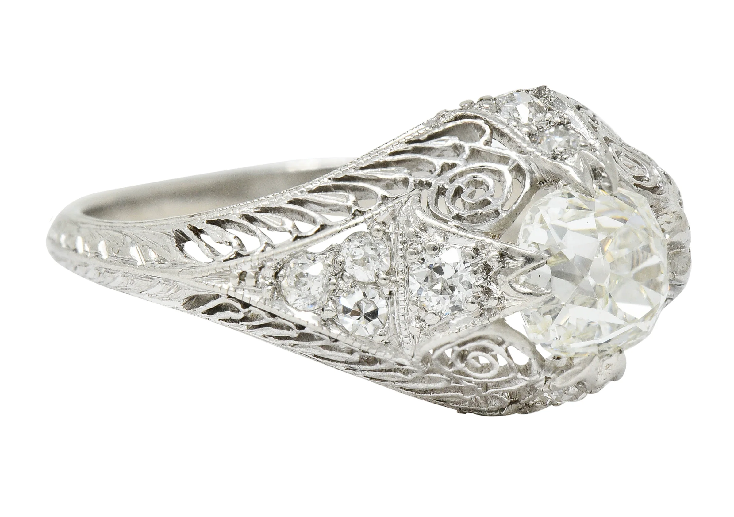 Edwardian 1.36 CTW Old Mine Diamond Platinum Engagement Ring GIA - Image 2
