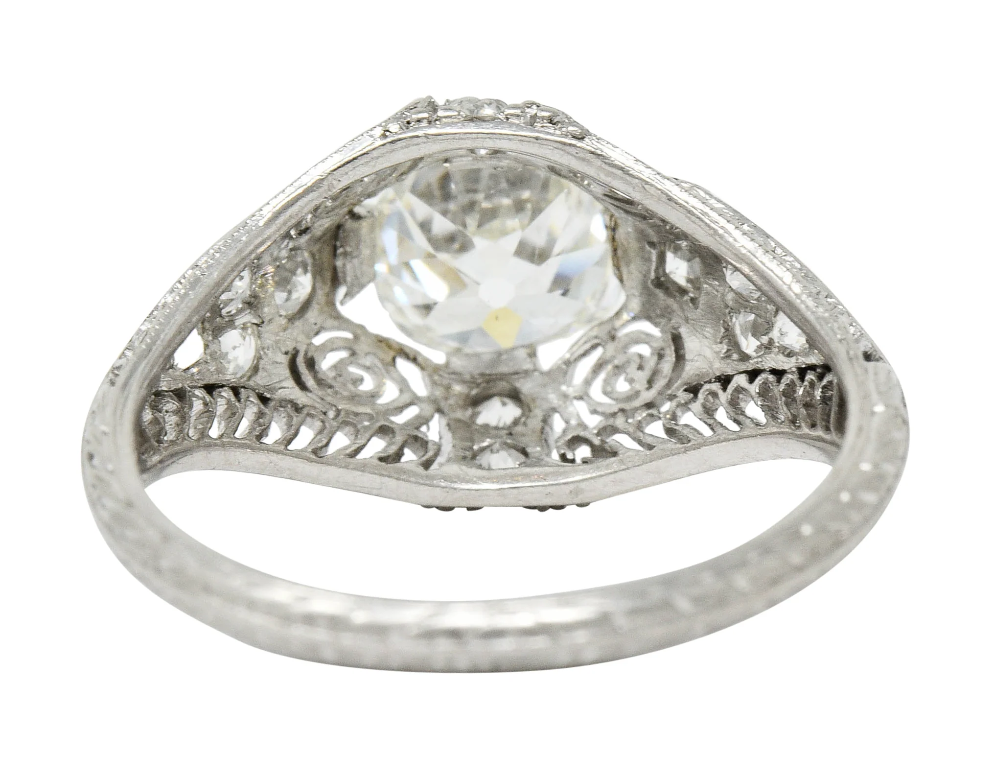 Edwardian 1.36 CTW Old Mine Diamond Platinum Engagement Ring GIA - Image 4