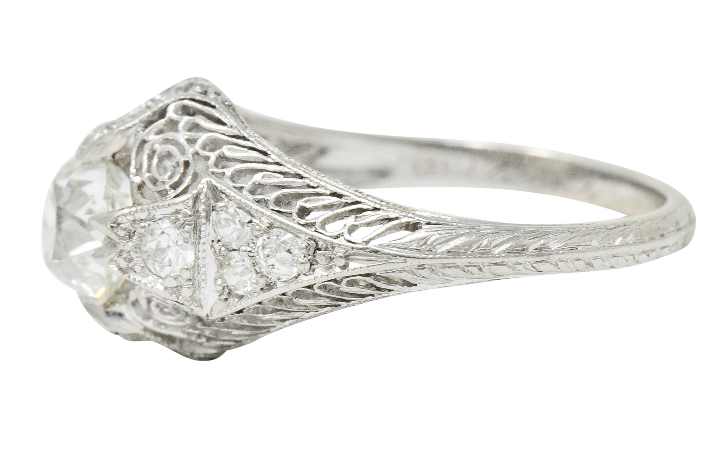 Edwardian 1.36 CTW Old Mine Diamond Platinum Engagement Ring GIA - Image 5