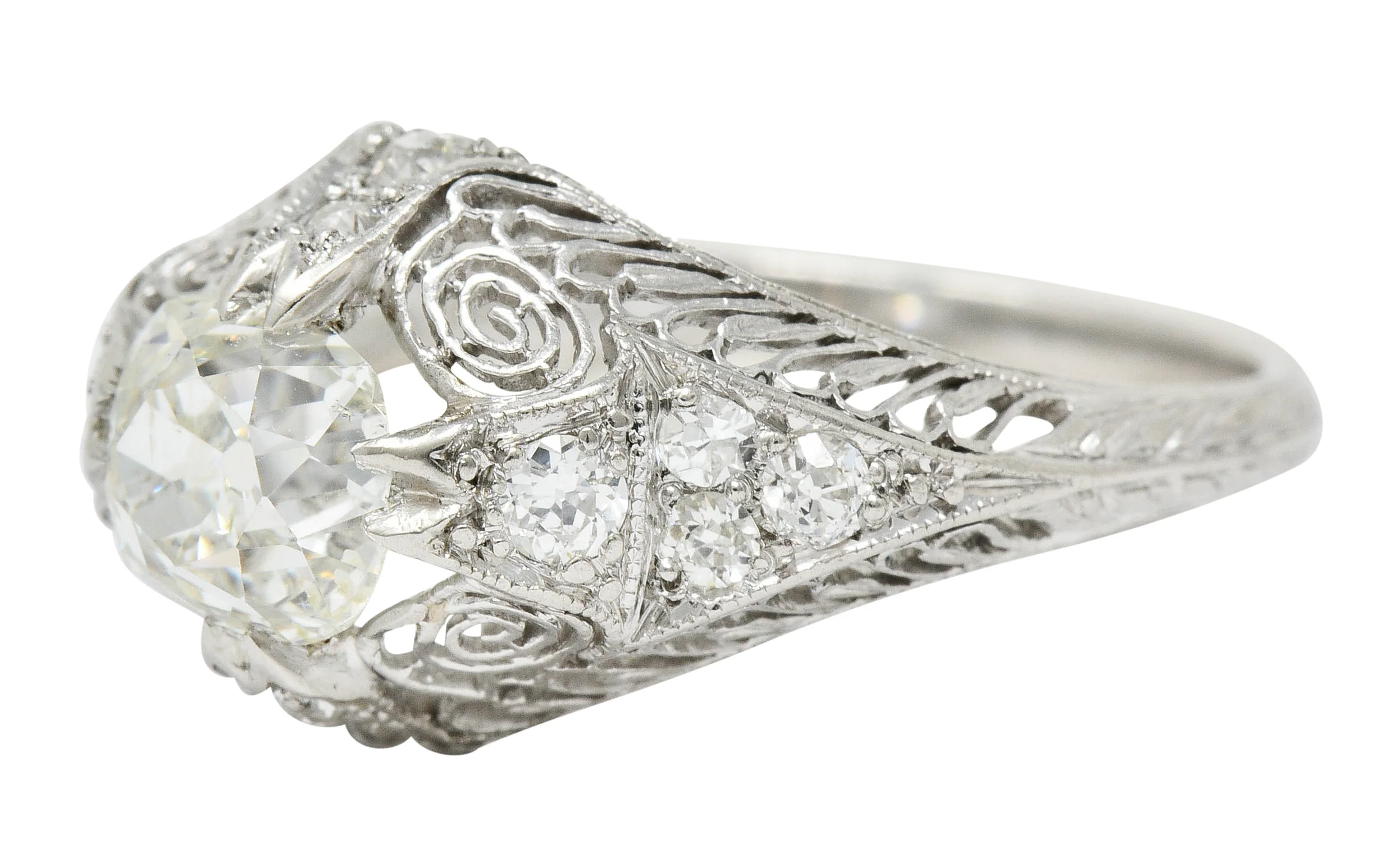 Edwardian 1.36 CTW Old Mine Diamond Platinum Engagement Ring GIA - Image 6