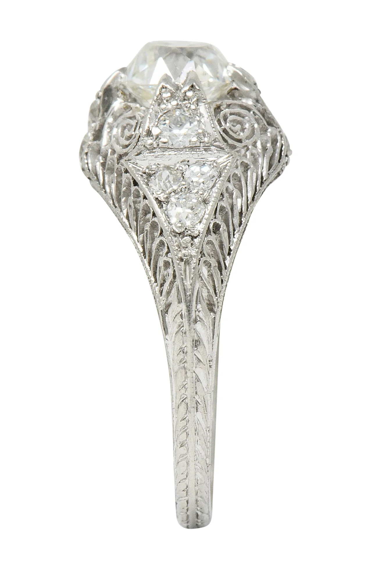 Edwardian 1.36 CTW Old Mine Diamond Platinum Engagement Ring GIA - Image 7