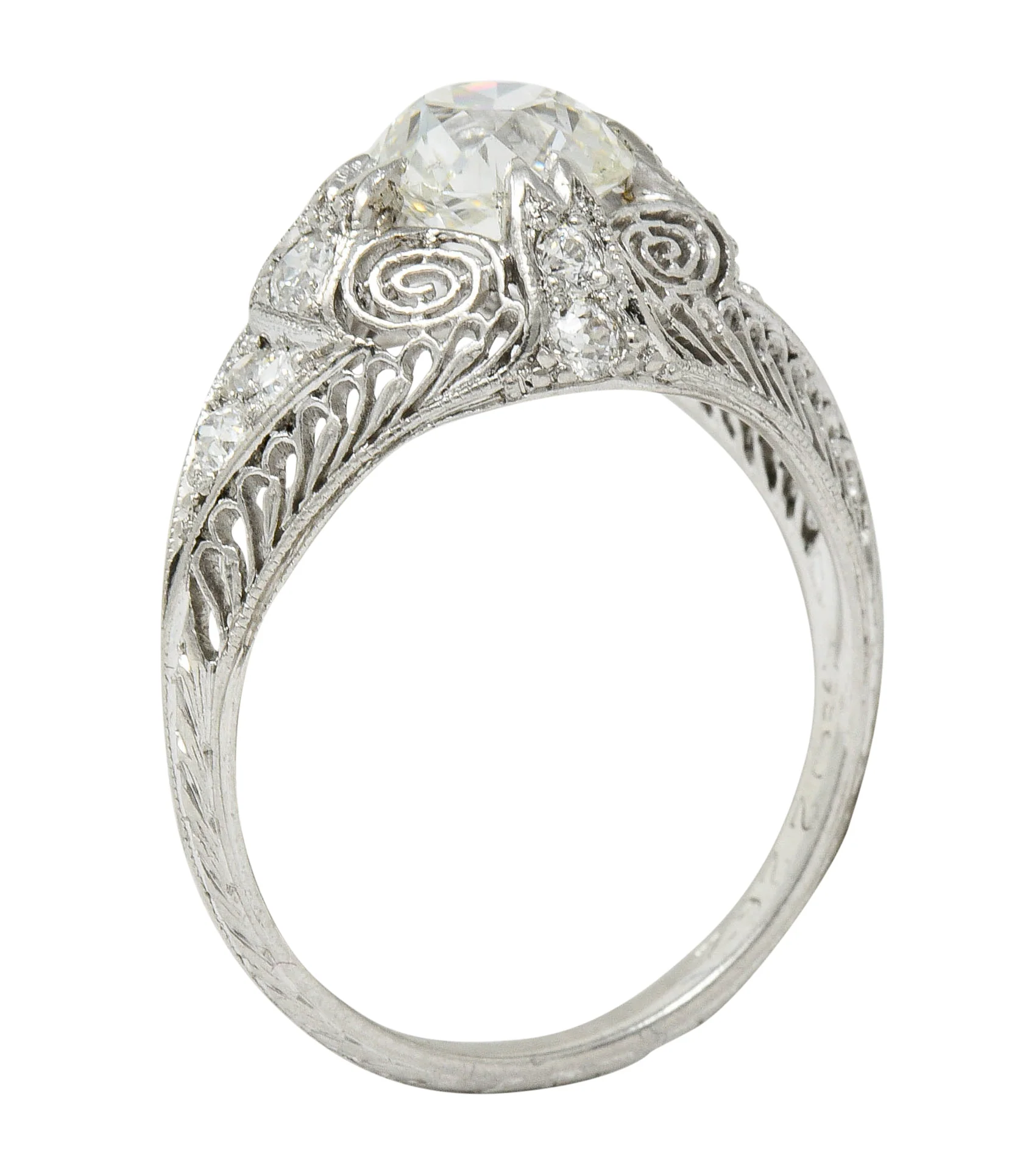 Edwardian 1.36 CTW Old Mine Diamond Platinum Engagement Ring GIA - Image 9