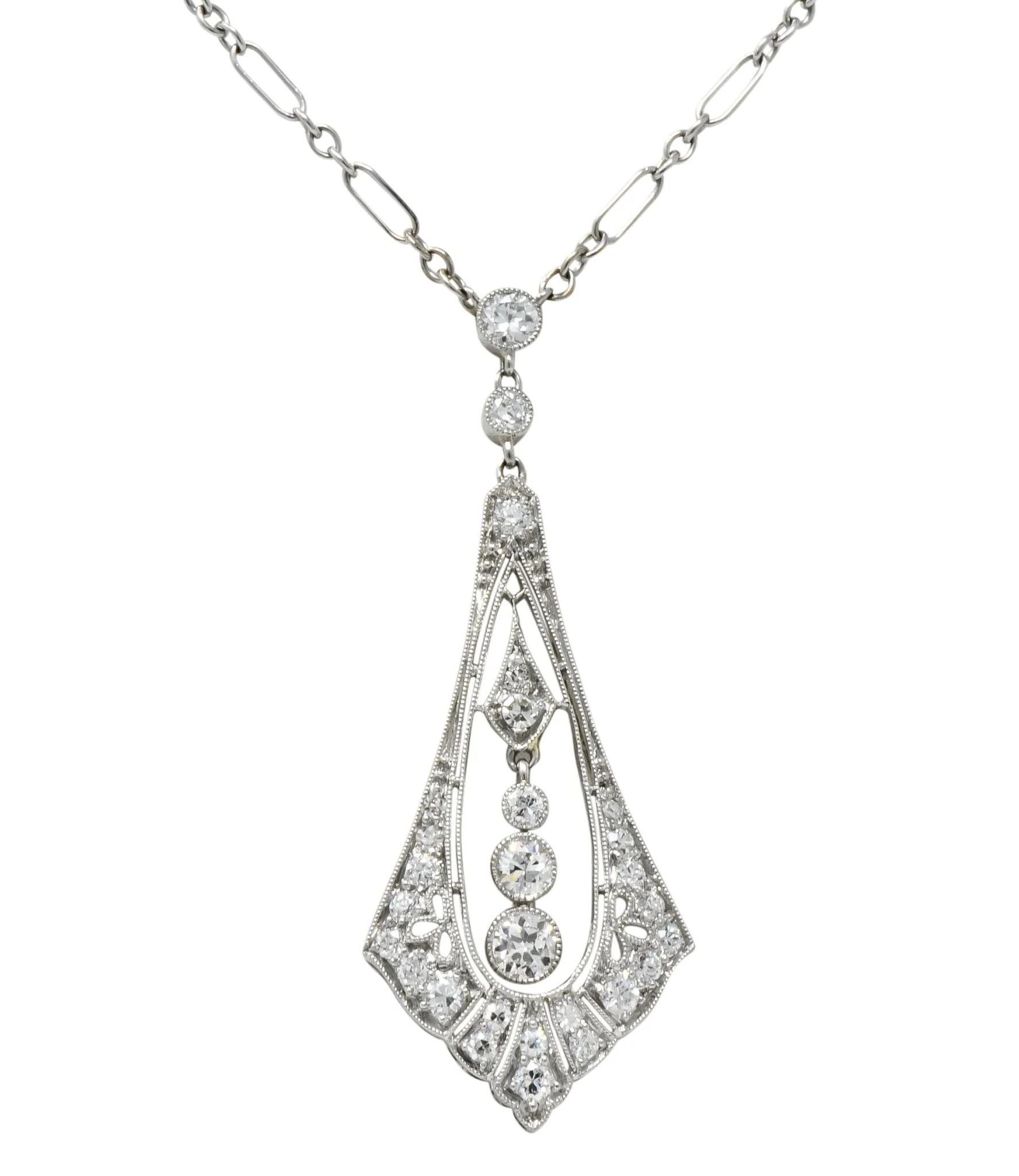 Edwardian 1.40 CTW Diamond Platinum 14 Karat White Gold Drop Necklace Binder Bros. - Image 2