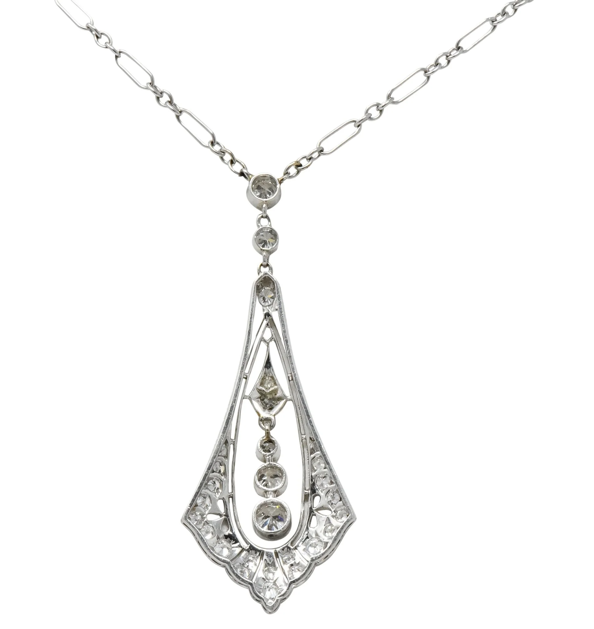Edwardian 1.40 CTW Diamond Platinum 14 Karat White Gold Drop Necklace Binder Bros. - Image 7