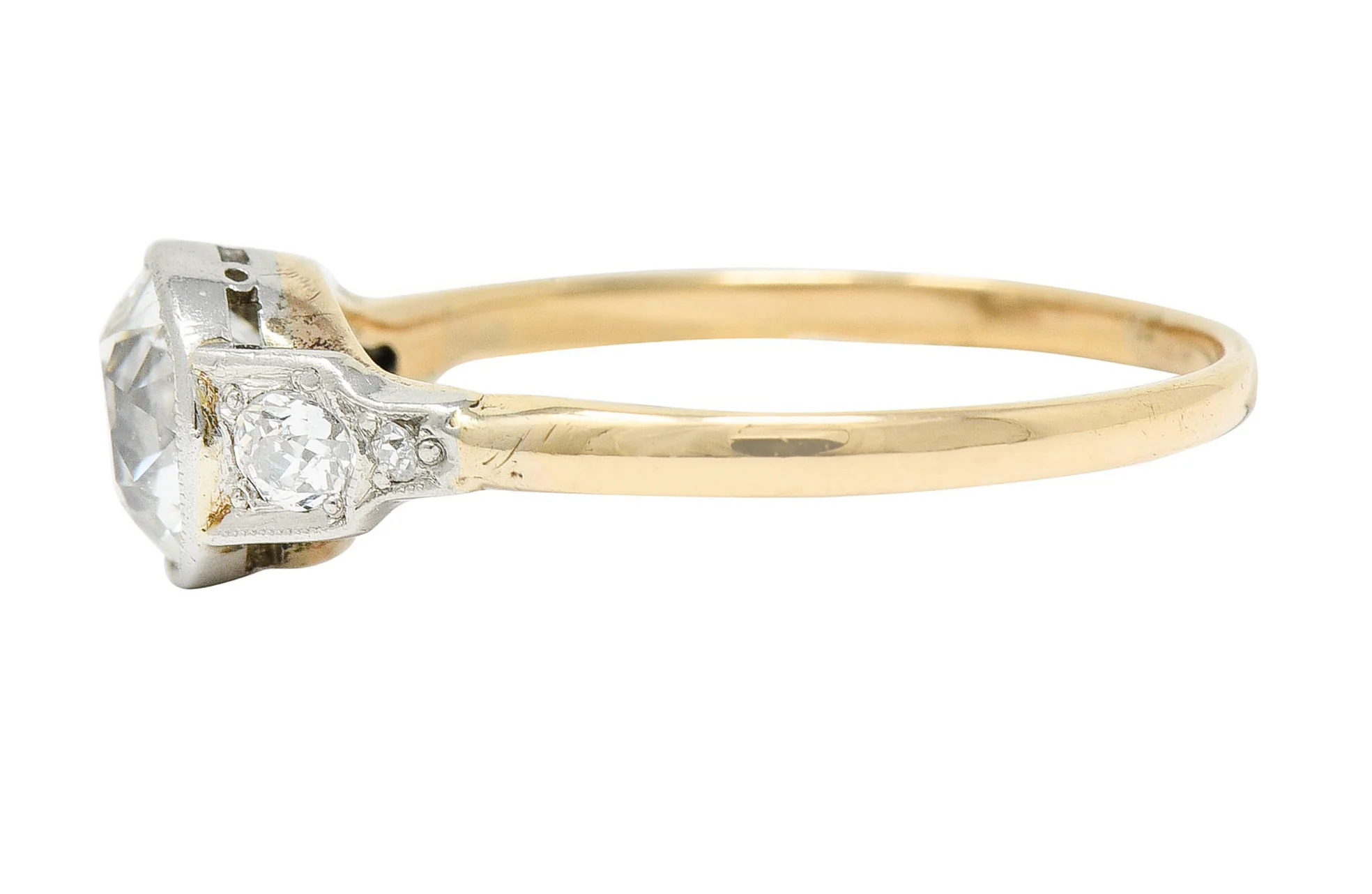Edwardian 1.40 CTW Diamond Platinum-Topped 14 Karat Gold Engagement Ring - Image 5