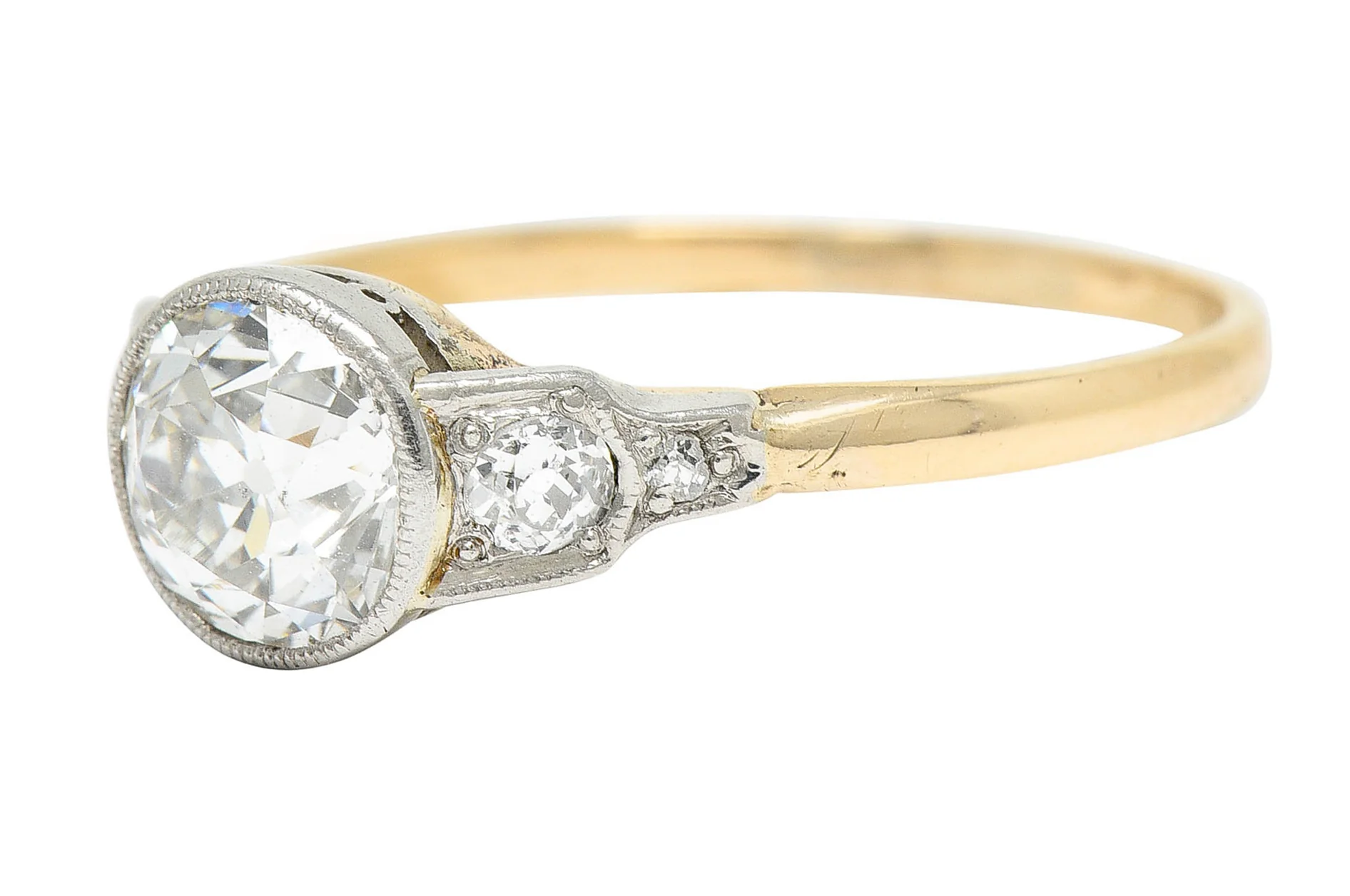 Edwardian 1.40 CTW Diamond Platinum-Topped 14 Karat Gold Engagement Ring - Image 6
