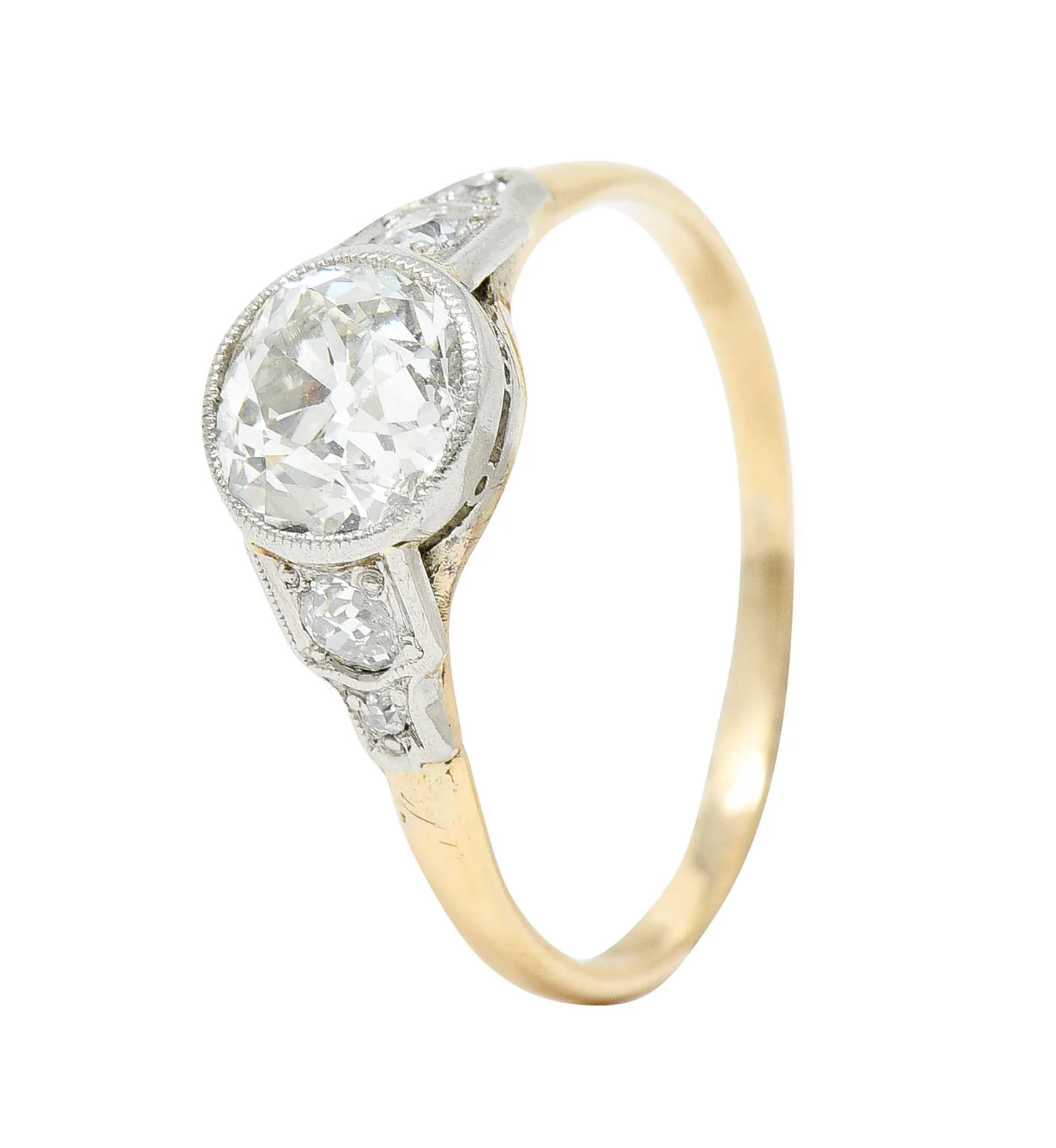 Edwardian 1.40 CTW Diamond Platinum-Topped 14 Karat Gold Engagement Ring - Image 7